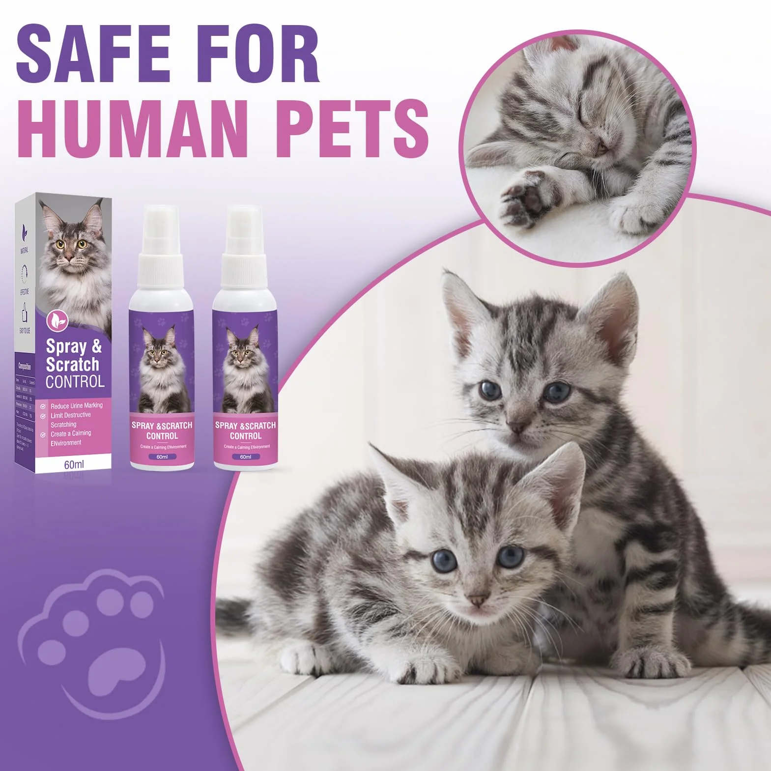 Spray Anti Stress Chat 2 Pièces Phéromones Apaisant Calmant pour Chats