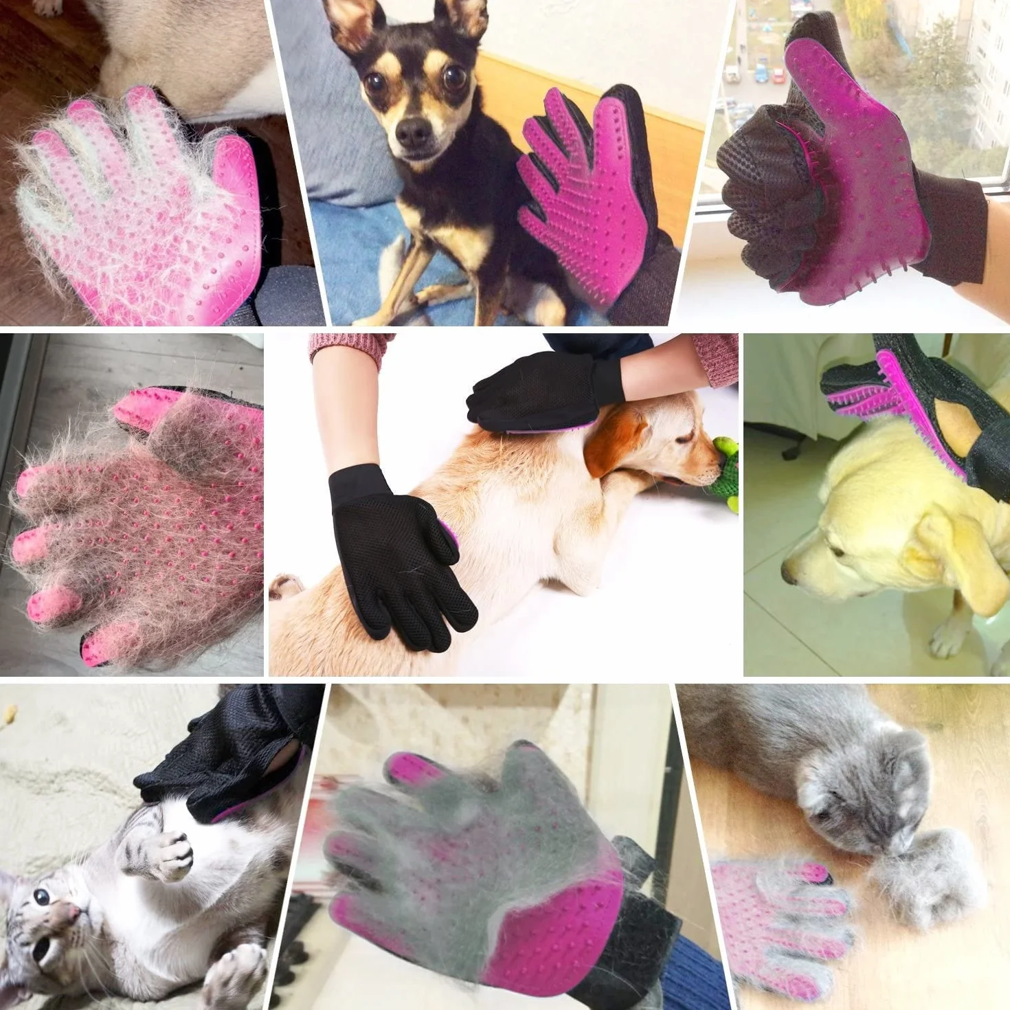 Gants de Toilettage pour Chien Chat Brosse Poil Massage Bain Récupération Ajustable 1 Paire