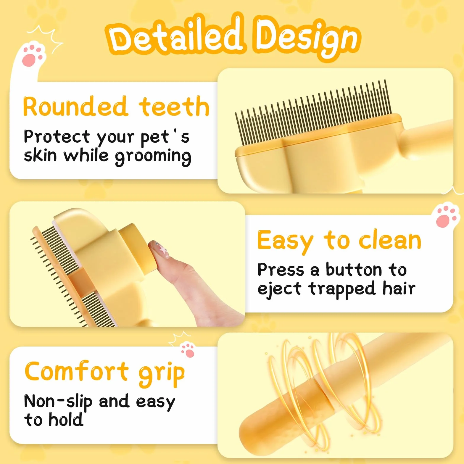 Peigne de Toilettage pour Chat avec Bouton D'épilation, Anti Puces, Brosse pour Chat, Nettoyage Rapide des Poils, Vert et Jaune
