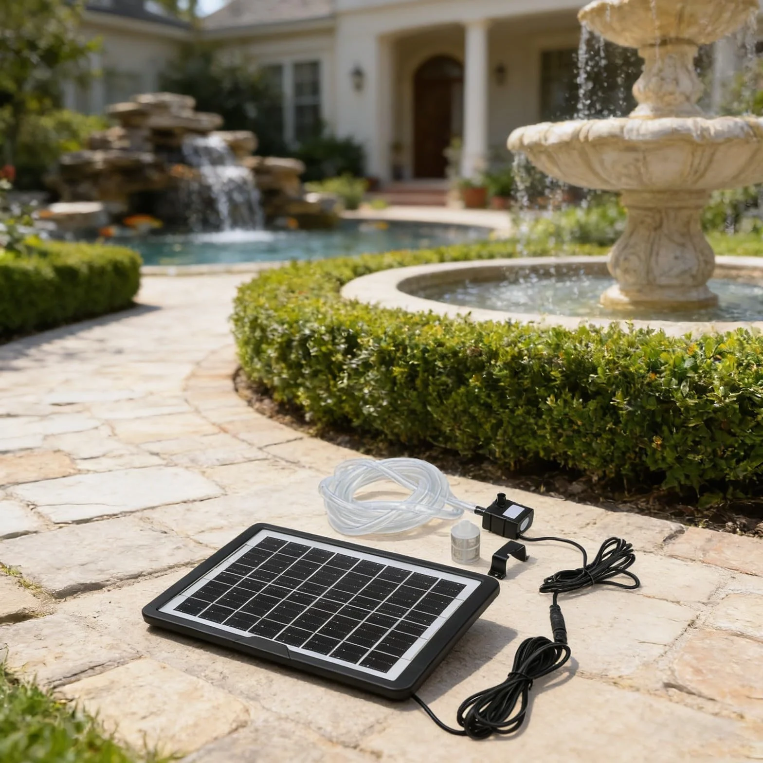 Pompe de bassin solaire 6W 9V 240L/h avec panneau réglable double sortie