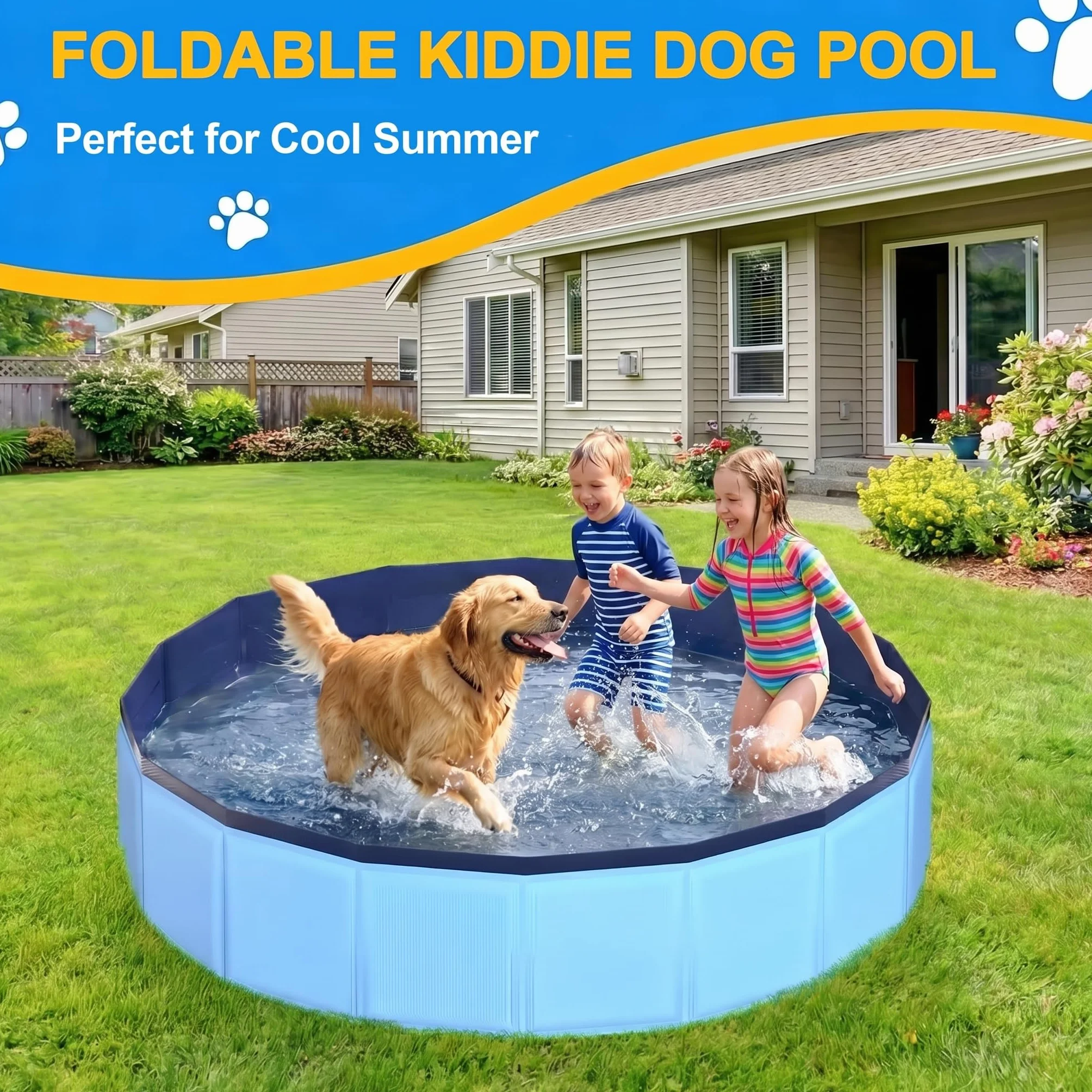 Piscine Chien Pliable 120x30cm PVC Antidérapant Portable Bleu