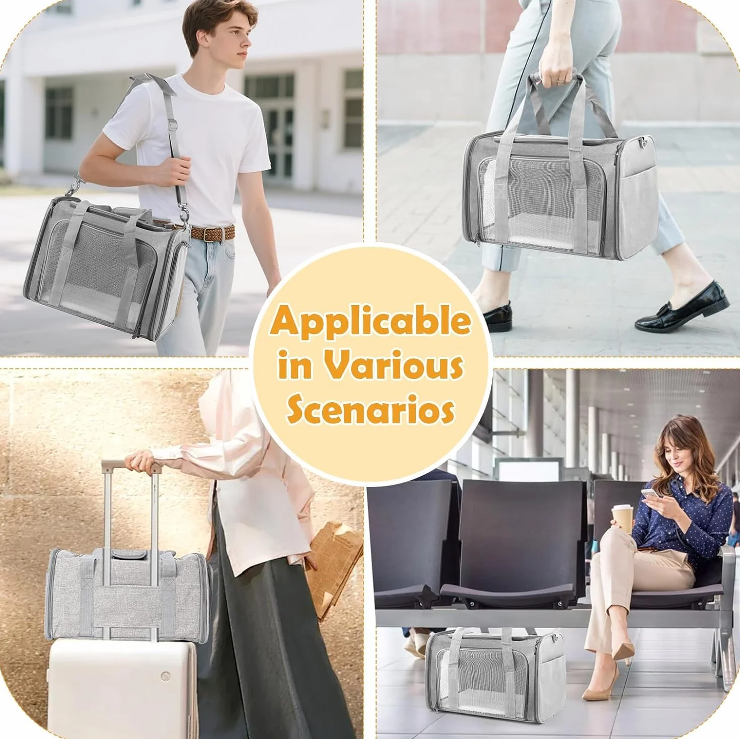 Sac Transport Chat, Sac Transport Chien d'Extérieur Pliable et Respirant, 45 x 30 x 30 cm, Caisse de Transport Chat avec Matelas Souple, Sac Chat Transport