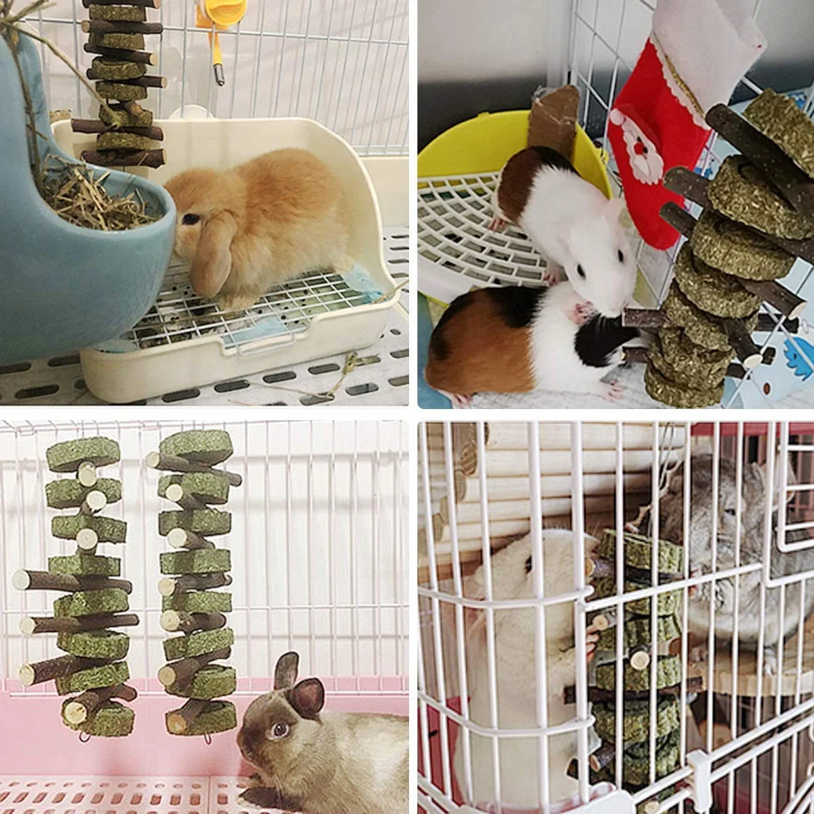 Jouets à mâcher naturels en Forme de Boules et de bâtons pour Lapin, Hamster, Perroquet, Chinchilla, Cochon d'Inde et Gerbille à Base d’Herbe et de Rose