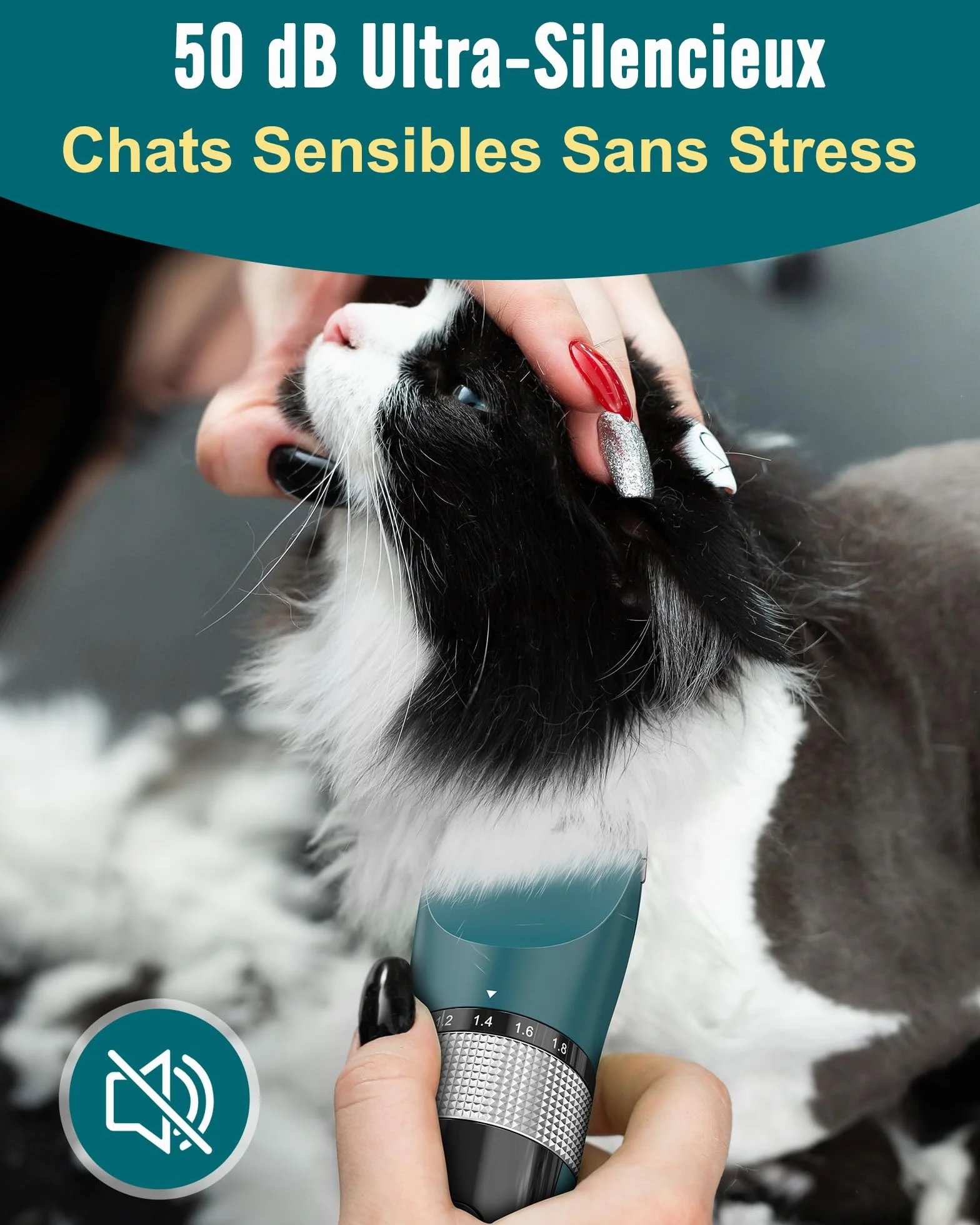 Oneisall Tondeuse pour Chat Silencieuse, Professionnelle à Poils Longs, Rasoir 5 Vitesses avec Écran LCD, IPX6, Vert
