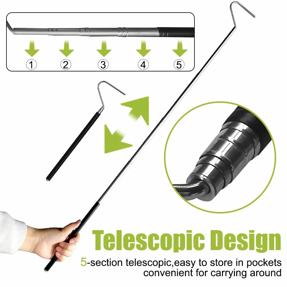 DONGKER Bâton de Capture de Reptiles en Acier Inoxydable 40 Pouces Extensible pour Attraper les Serpents
