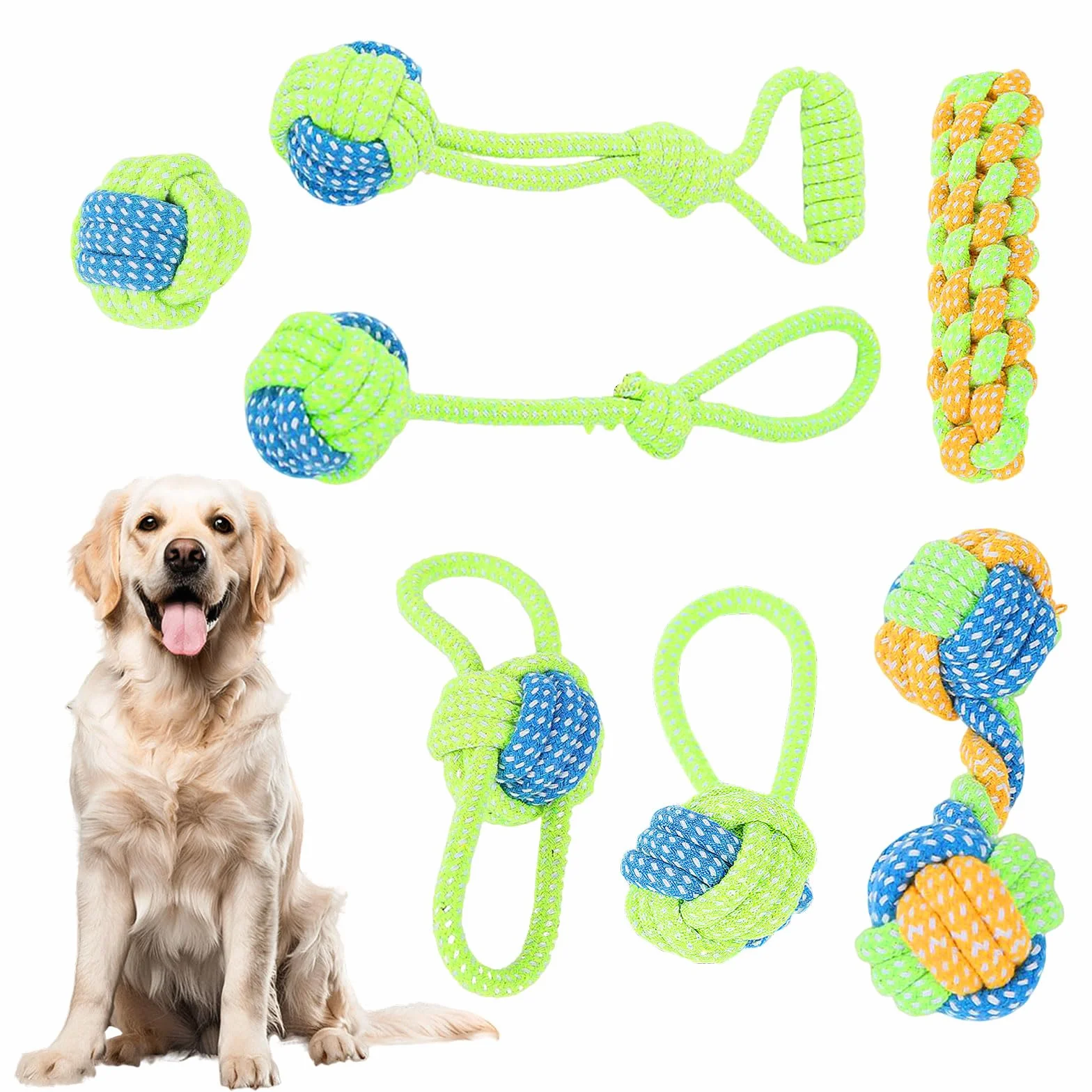 Jouet pour Chien Indestructible 7 Pièces Lot Corde Chien Durable Rose Vert