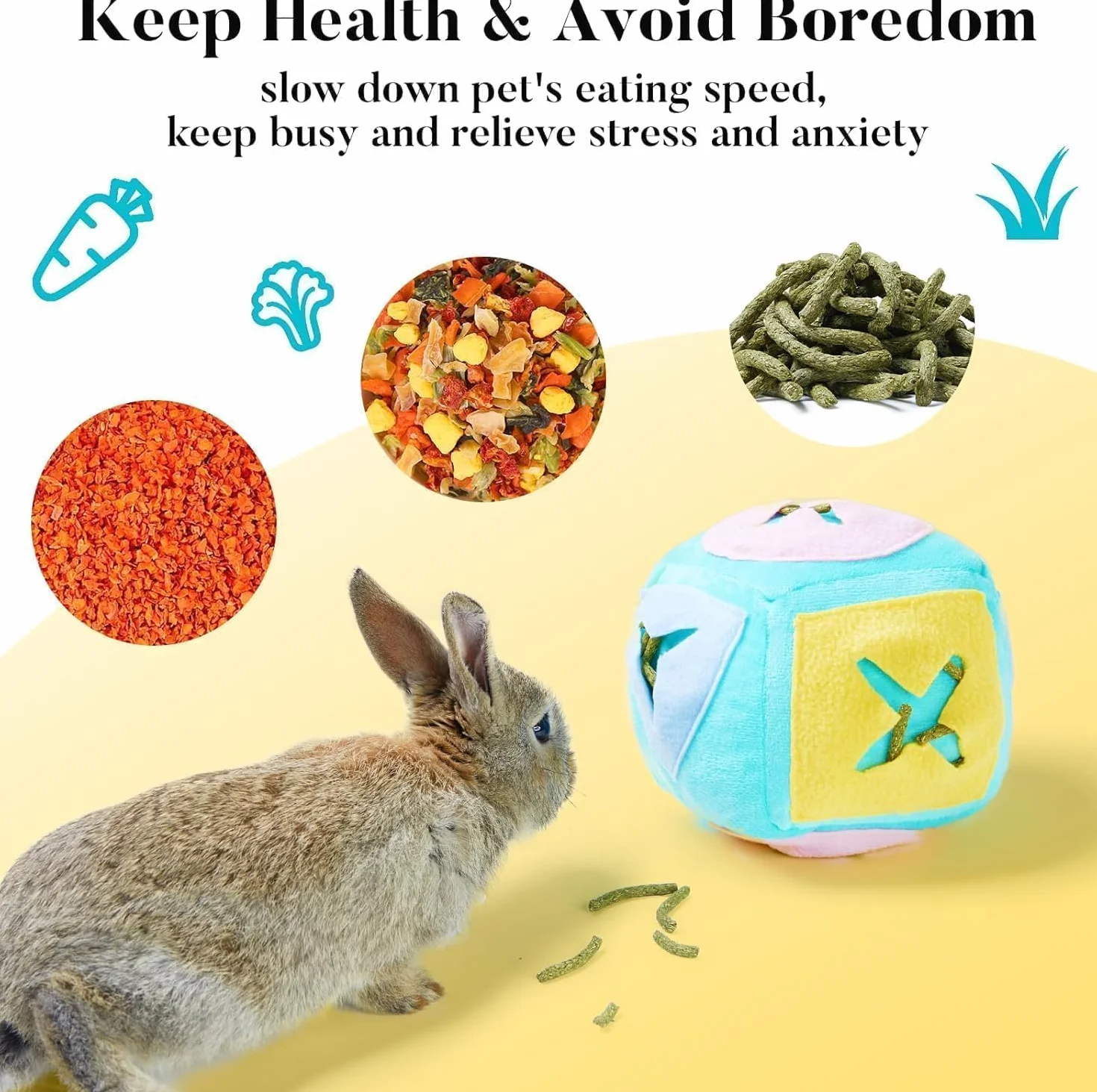 Jouet Fraîcheur Lapin Jeu Nourriture Puzzle Doux Lavable Anti-Ennui Distributeur Friandises Nasales Enrichissement Lapins Intérieur Bleu