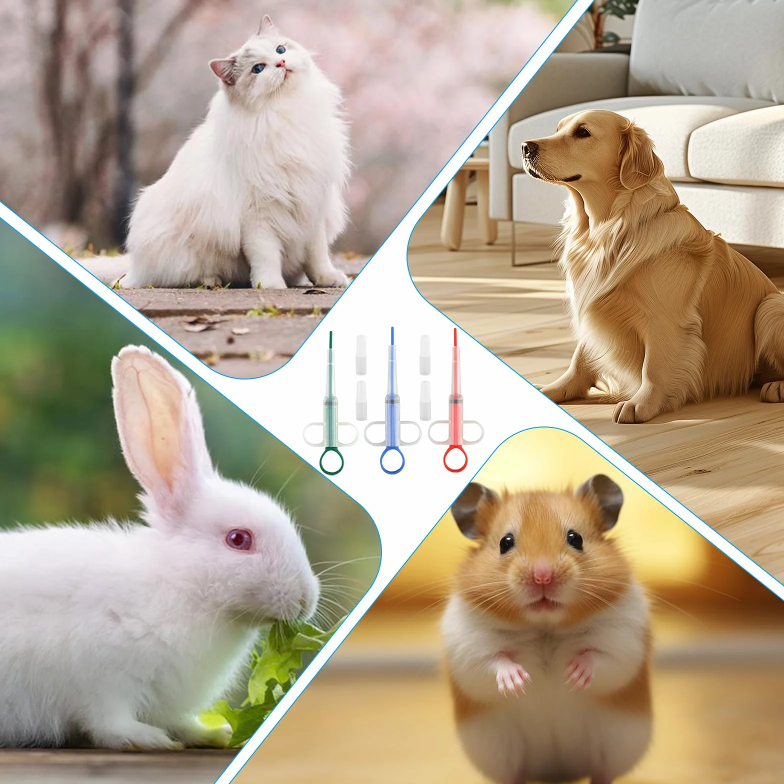 Lance Pilule Chat 5 Pièces, Pet Pill Dispenser, Distributeur de Médicaments avec Bouchon Silicone Alimentaire pour Chats, Petits Chiens et Lapins