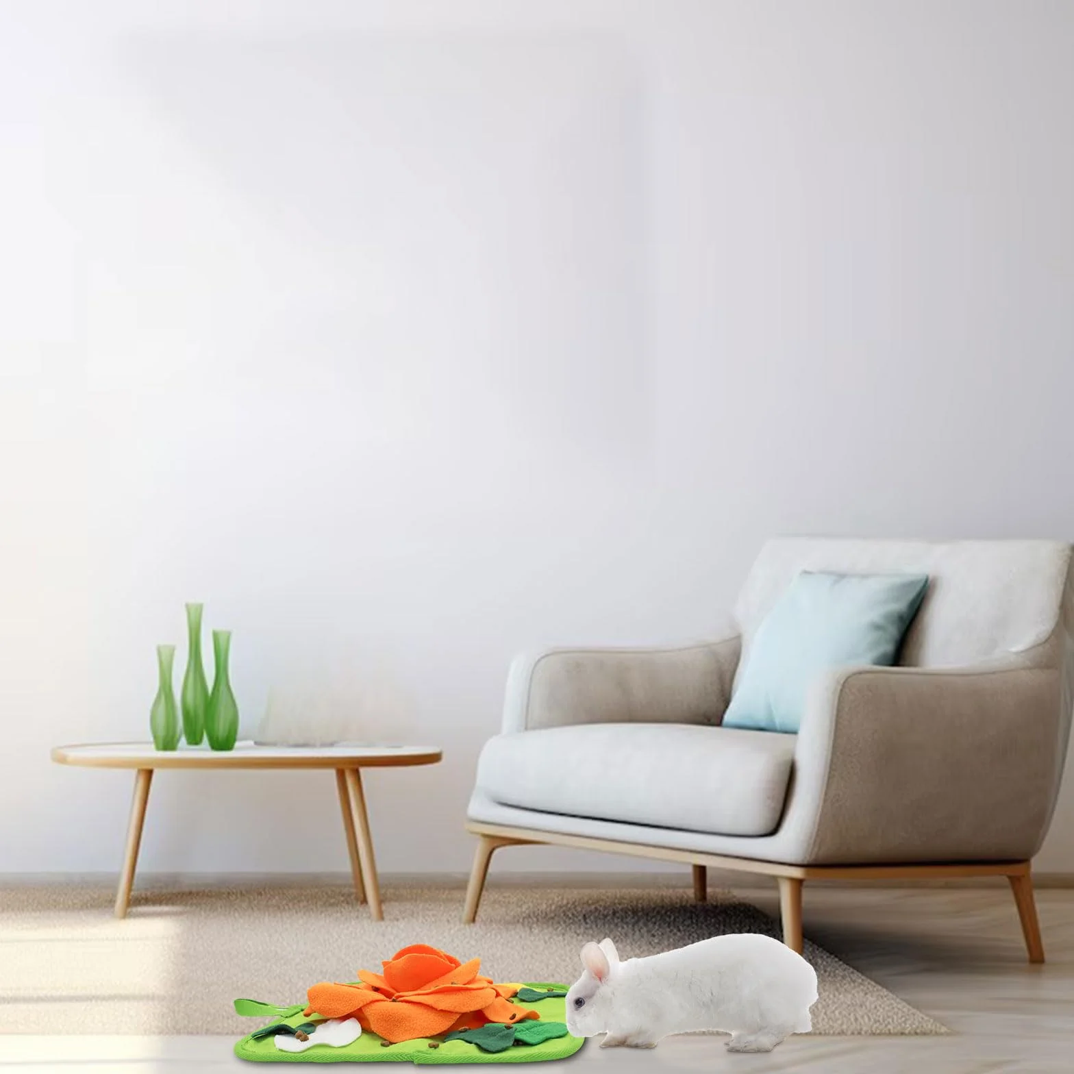 Tapis de nourriture pour lapin antidérapant avec corde suspendue orange M