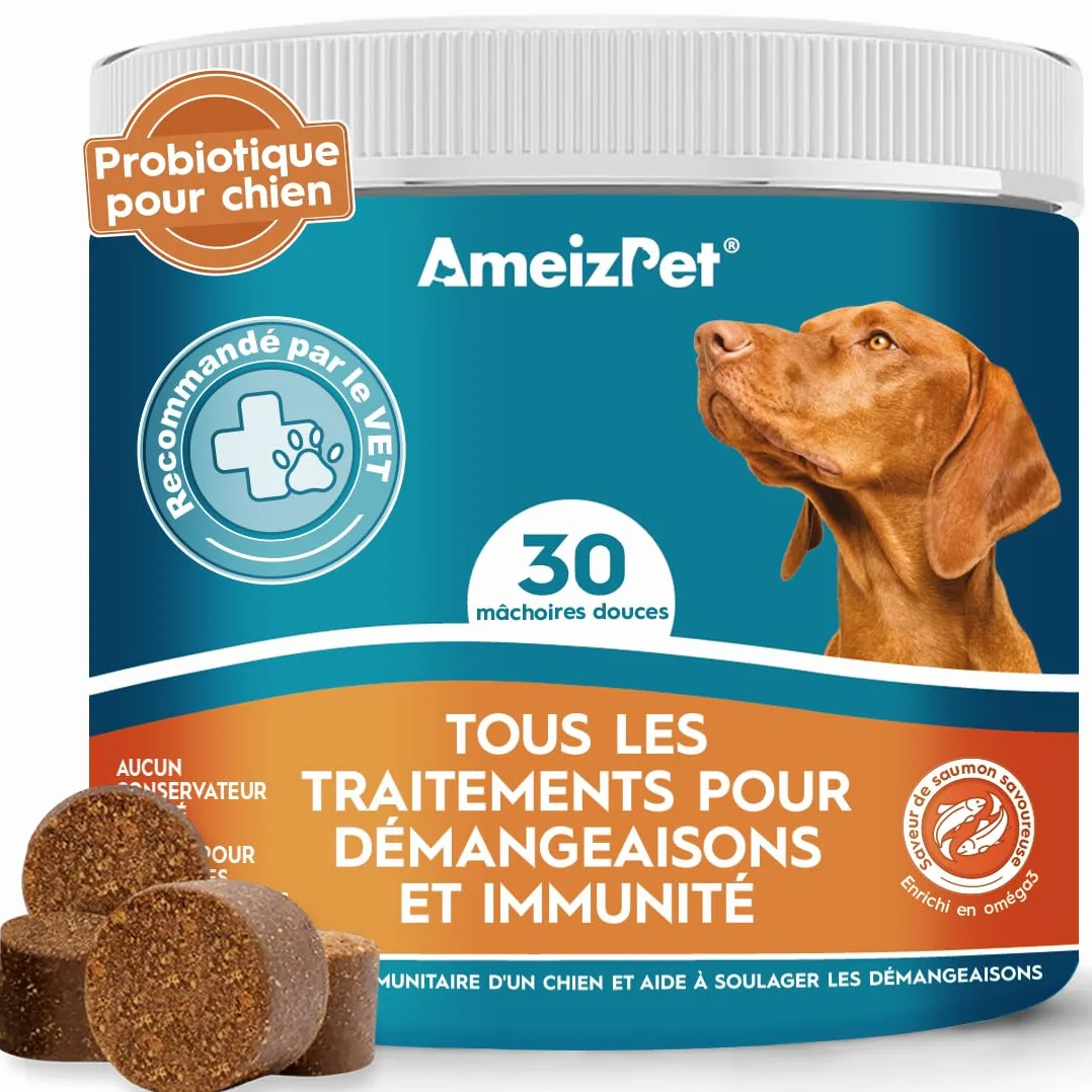AmeizPet Friandises Contre Les Démangeaisons pour Chiens, Immunité et Pelage, 30 Pièces