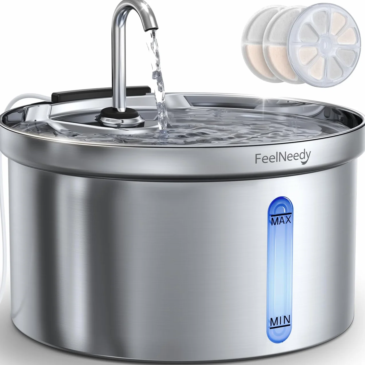 Fontaine à Eau pour Chat en Acier Inoxydable 3,5L Silencieuse avec Robinet et Filtre USB