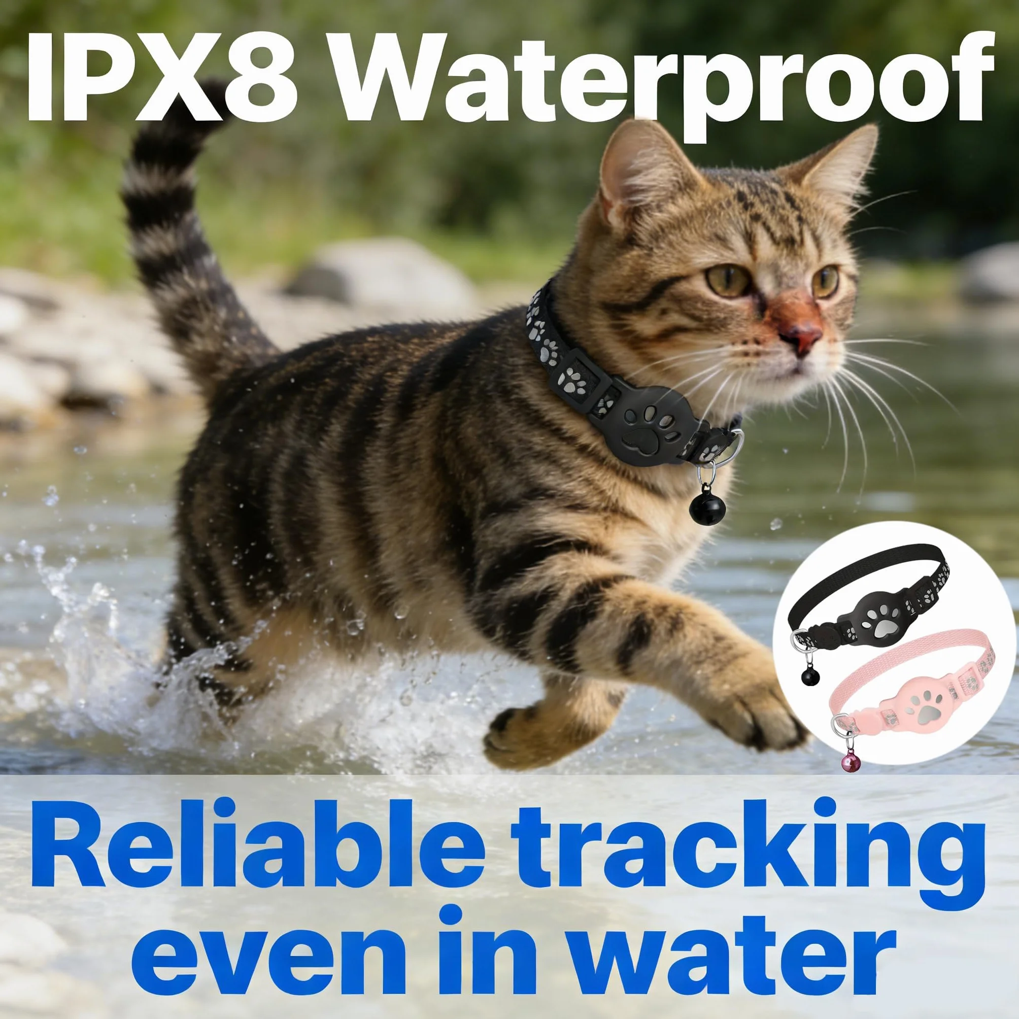 Collier GPS Chat Traceur sans Abonnement Mensuel Localisation Temps Réel Imperméable Anti-Perte pour Chats Extérieur Noir