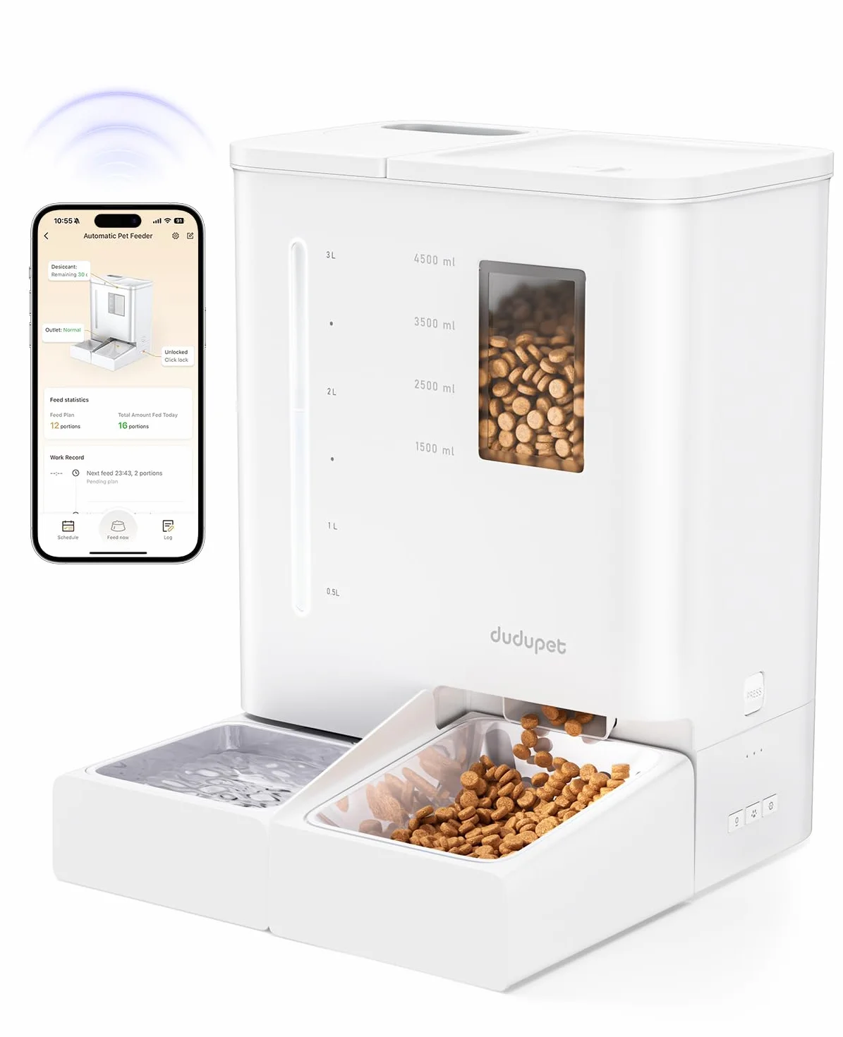 Distributeur Croquettes Chat Automatique 2 en 1 5L Programmable avec Fontaine Eau 4L Enregistrement Vocal 10S