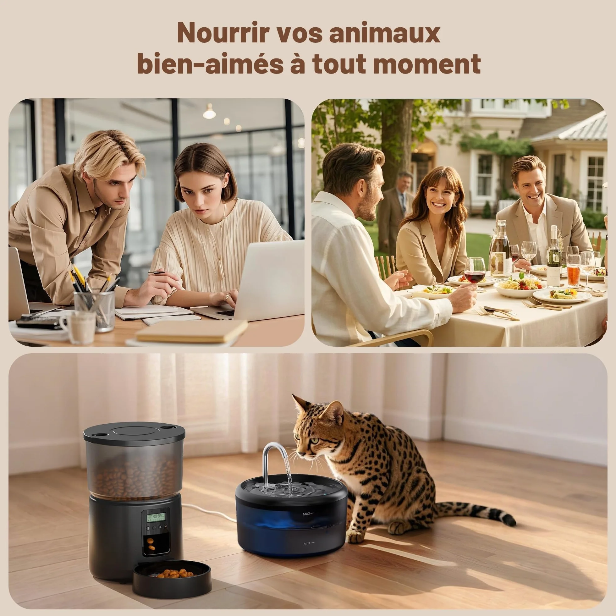 Distributeur Croquettes Chat Automatique Fontaine 2,4L 3L Mangeoire Minuterie Programmable 6 Repas 10S Voix Noir