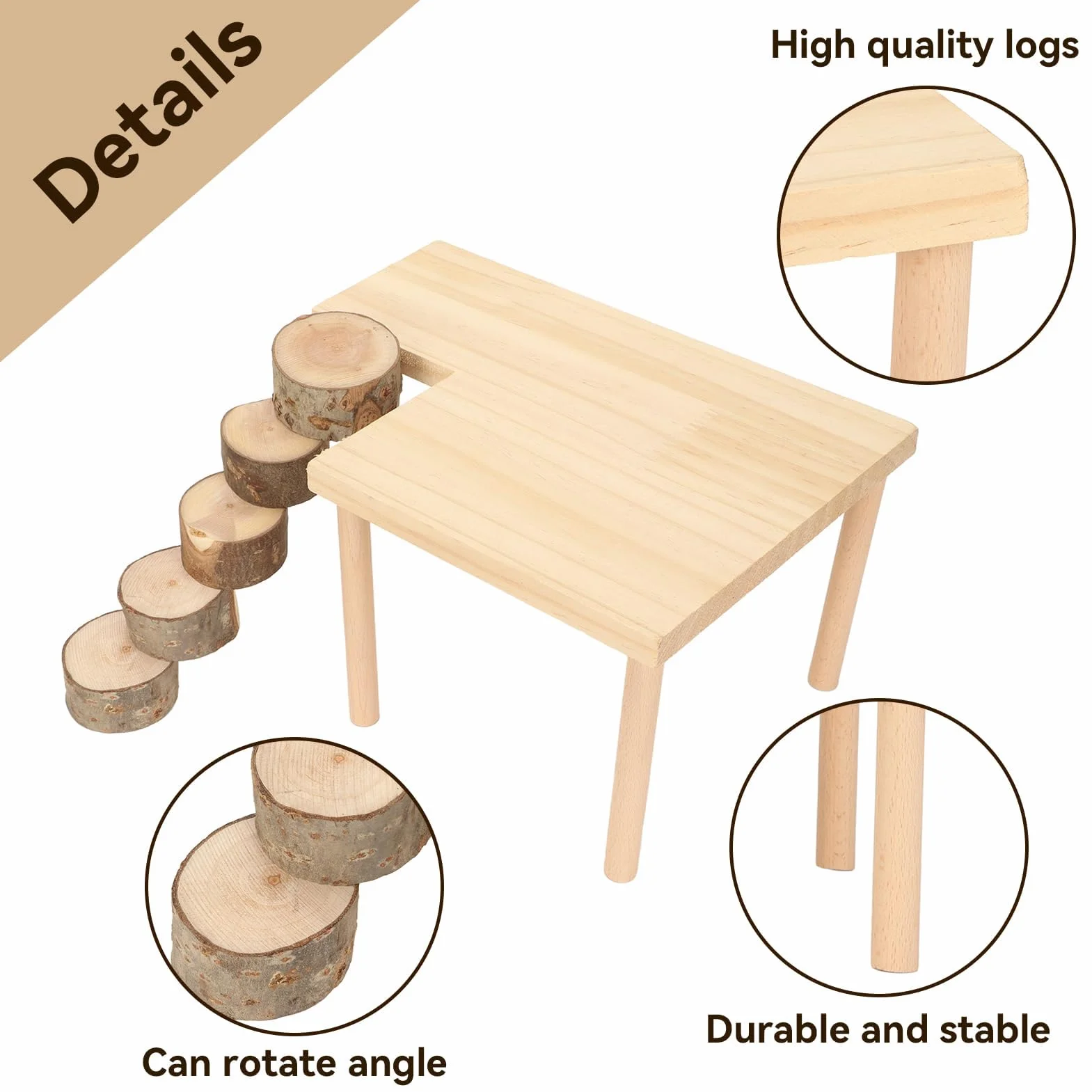 Plateforme d'escalade pour Hamster 29x20x15,5cm en Bois avec échelle perchoir Accessoires Cage Jouet