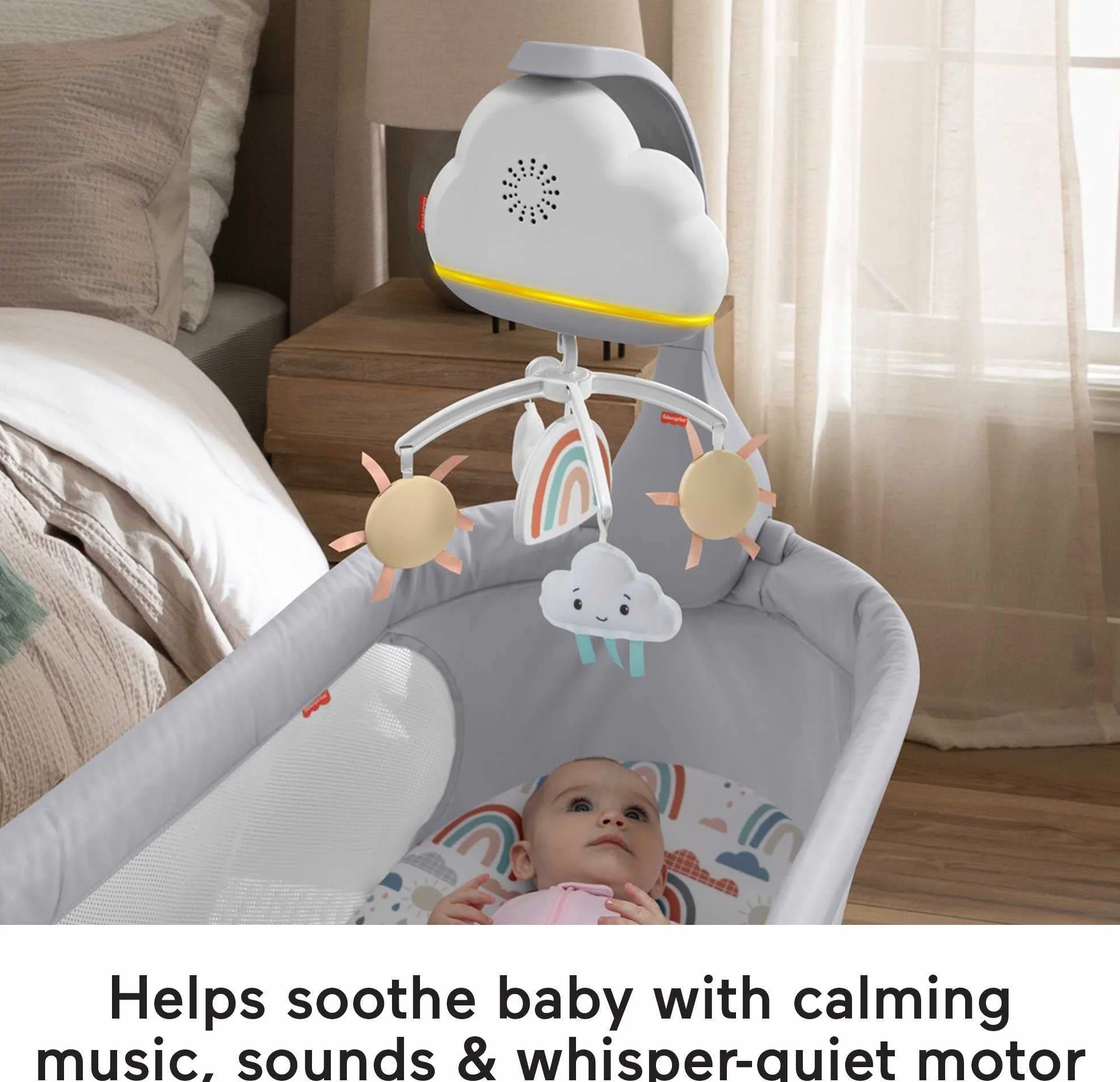 Fisher-Price Mobile Arc-en-Ciel 2 en 1 Veilleuse Musicale avec Mélodies et Sons Apaisants