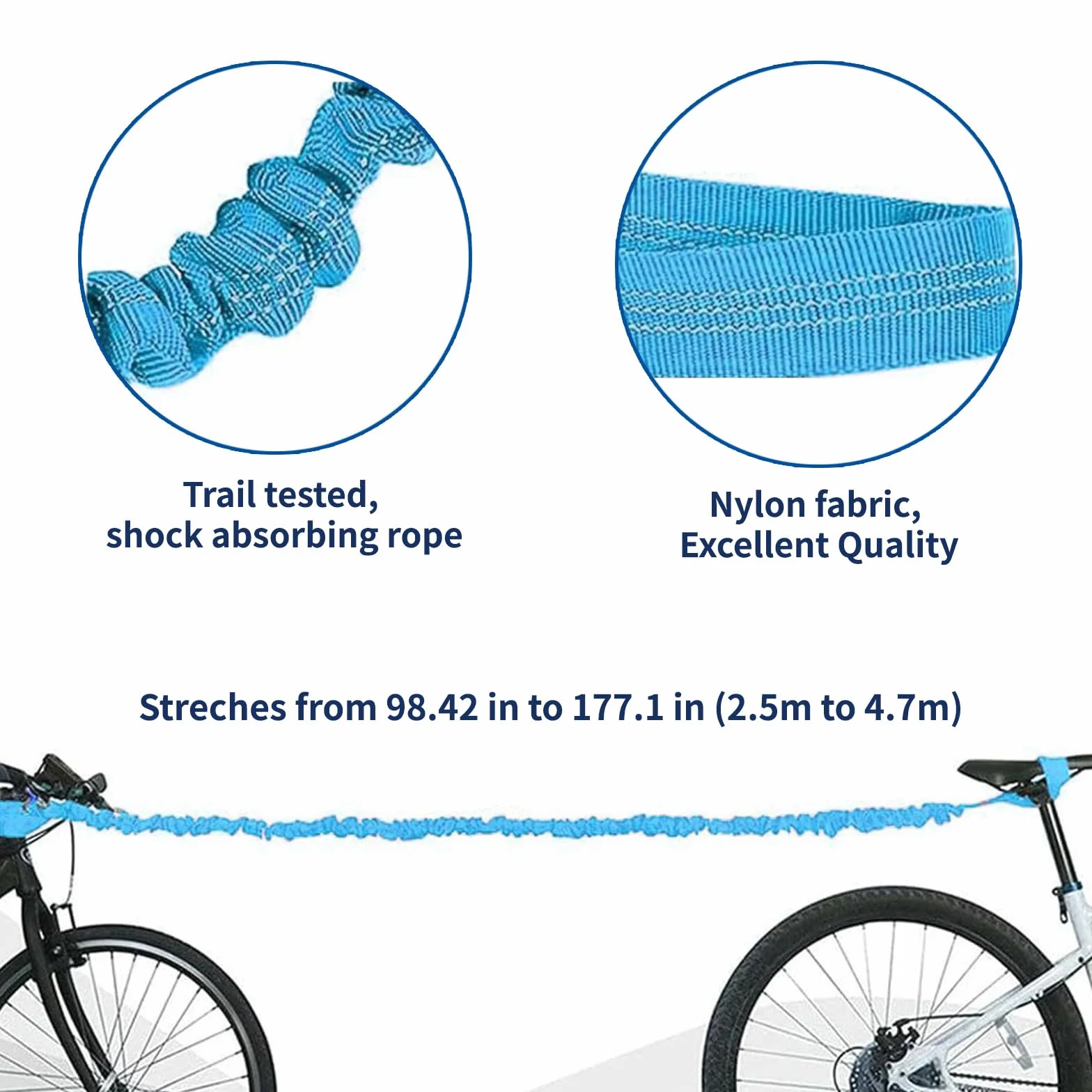 Câble Remorquage Vélo Enfant 4,5 m Élastique avec Sac de Transport Bleu Néon