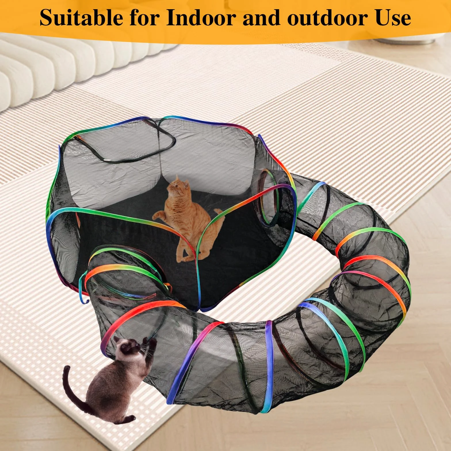 Homegroove Catio Enclos d'extérieur pour chat tunnel circulaire portable avec sac de transport arc-en-ciel