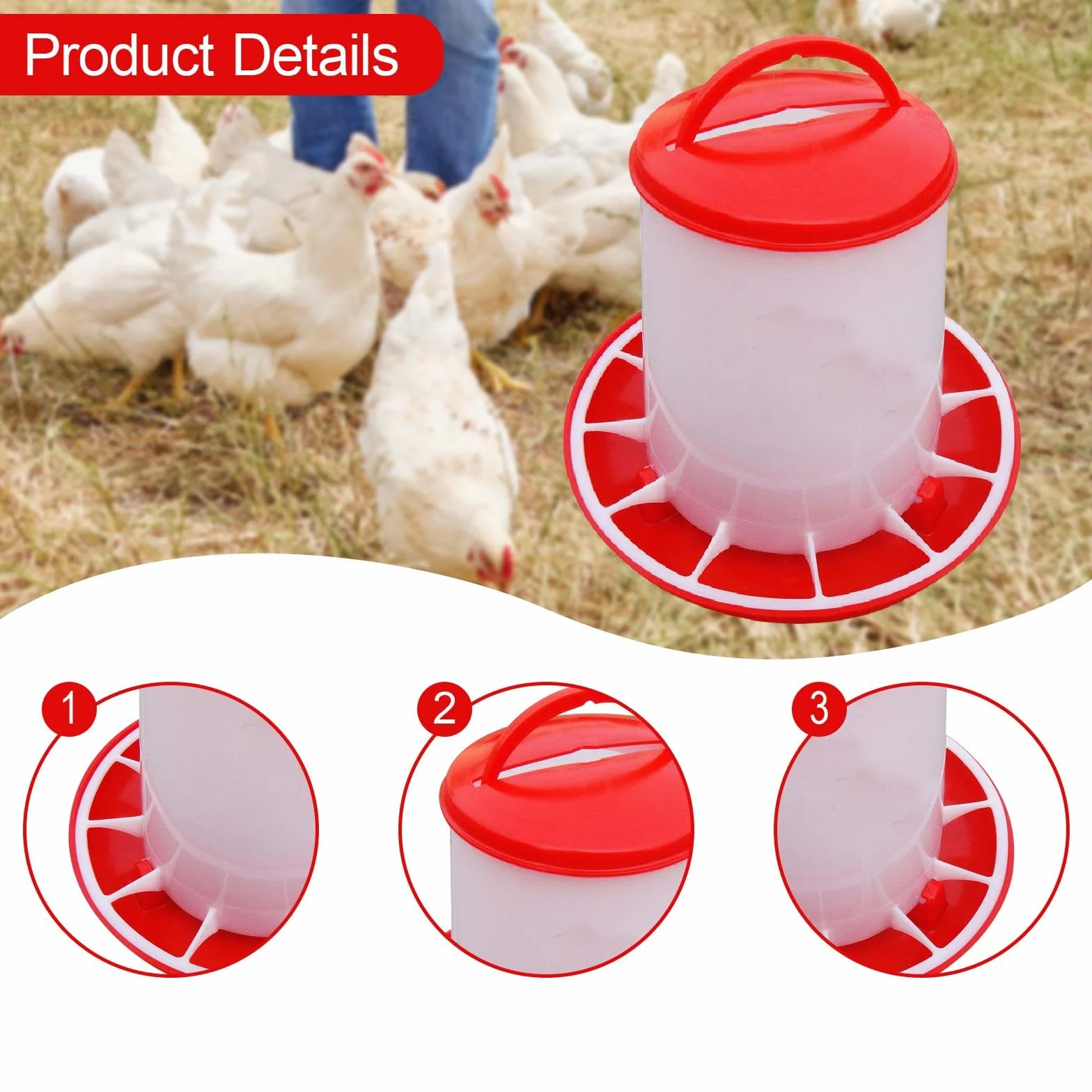 Mangeoire Suspendue pour Basse-Cour 3 kg, Distributeur Nourriture et Eau PP, Seau Alimentation Anti-Bactérienne pour Poules Canards