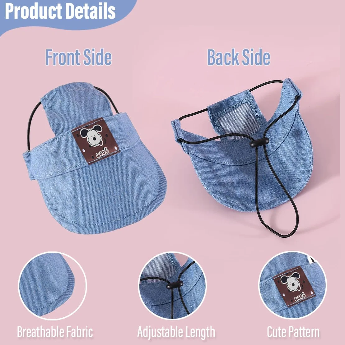 Casquette de soleil pour chien, casquette de baseball réglable avec des trous pour les oreilles, visière respirante pour chiots, chats (poids : 10 kg - 15 kg), protection solaire pour animaux