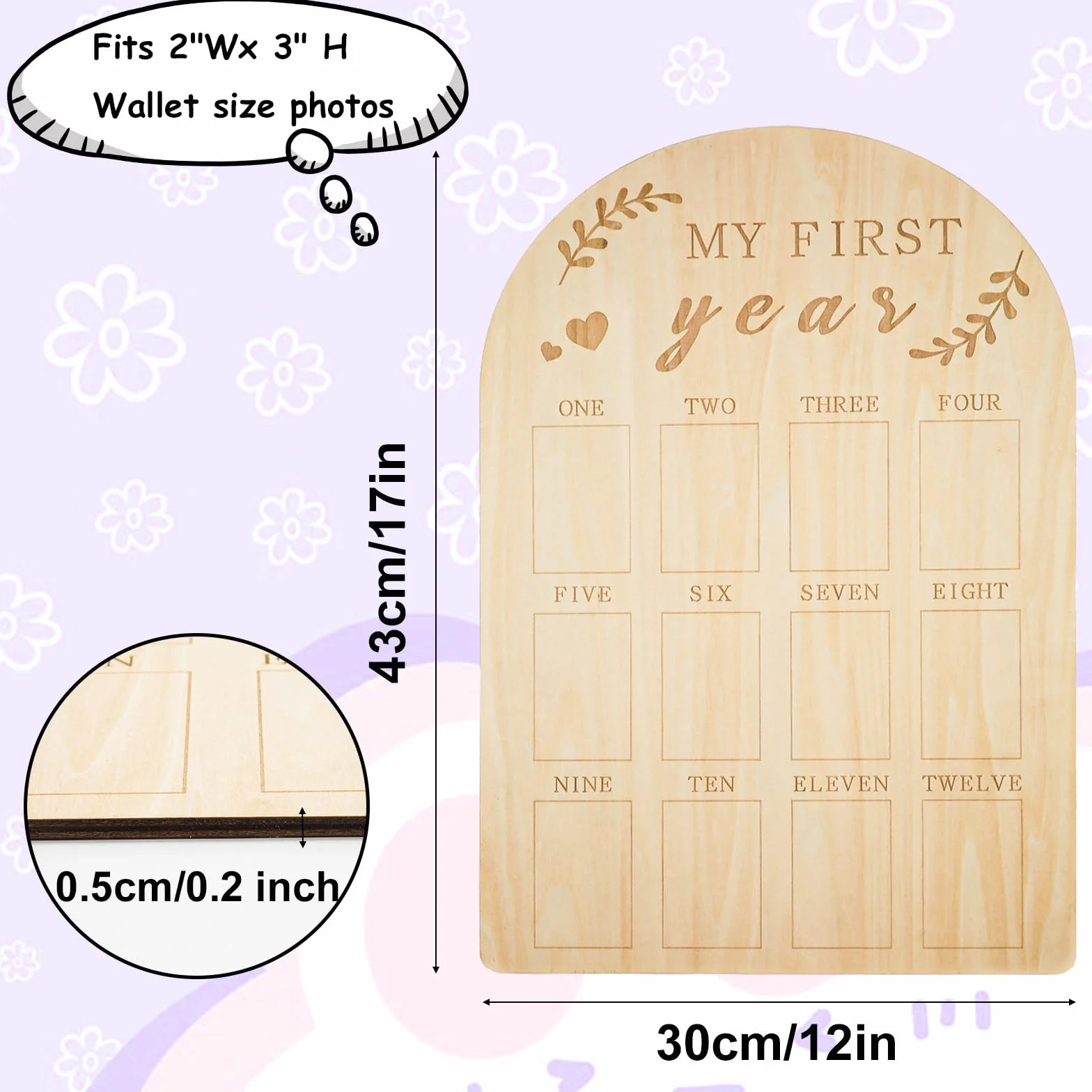 Cadre Photo Bébé My First Year 12 Mois en Bois Personnalisé pour Décorations de Chambre d'Enfant