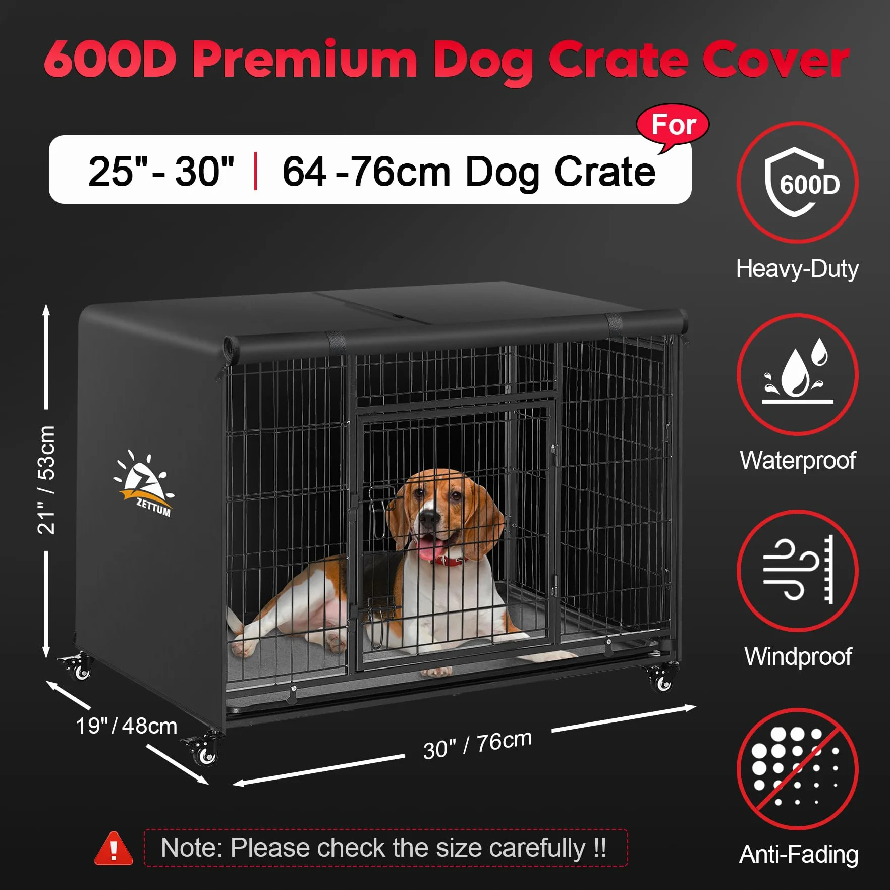 Zettum Housse de Cage pour Chien 600D imperméable Durable Universelle 76 x 48 x 53 cm
