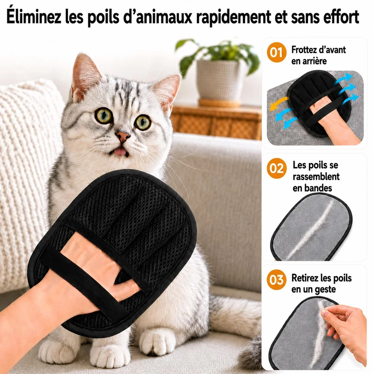 Gant Anti Poils Animaux Lot De 2, Design Épaissi À Forte Adhérence Électrostatique, Pet Hair Remover