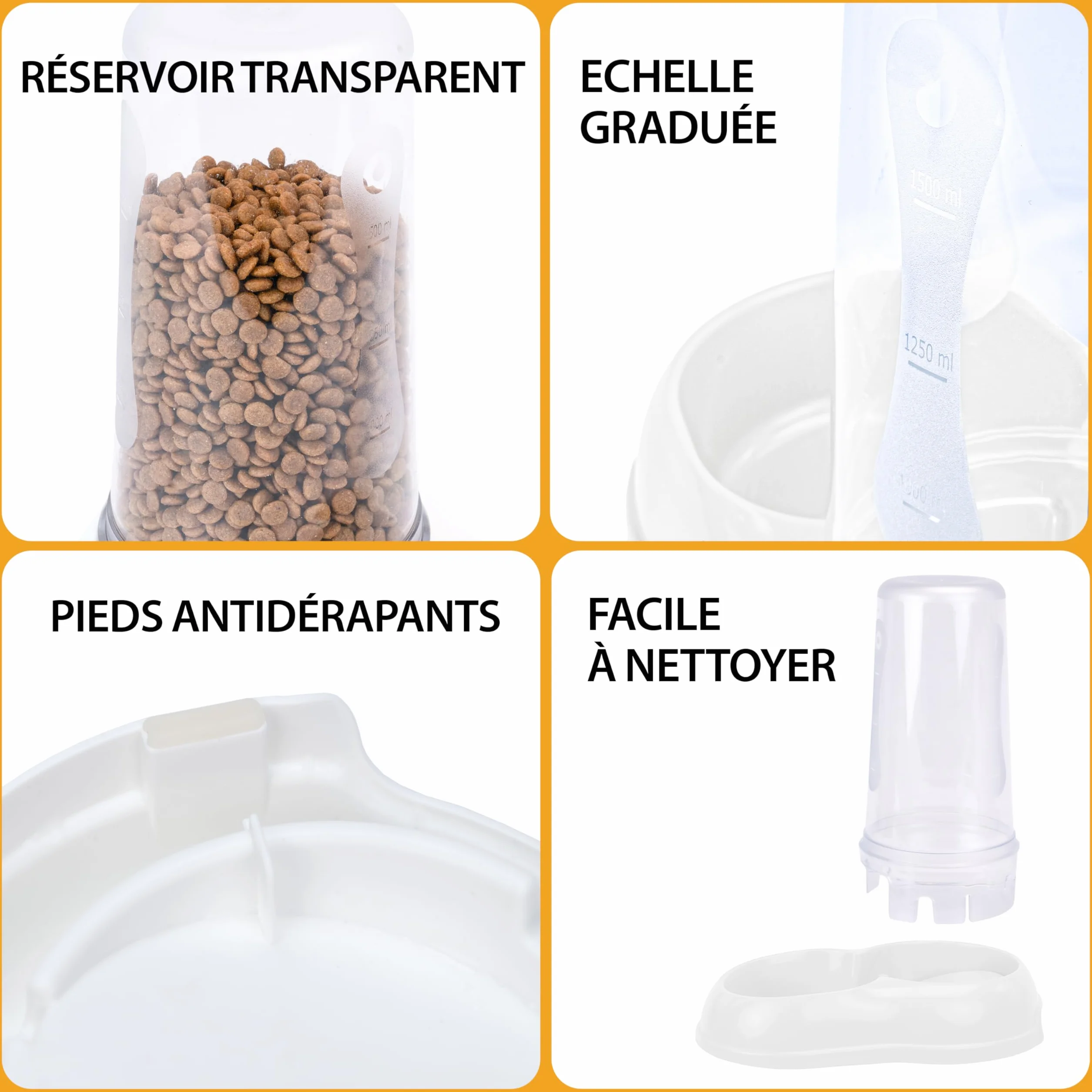 Ferplast Distributeur Croquettes Chiens Chats Nourriture 0,6 Litre Fond Antidérapant 12,5x19x19,5 cm Blanc
