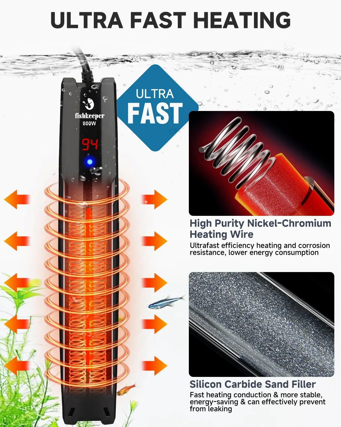 fishkeeper Chauffage submersible intelligent pour aquarium 800 W