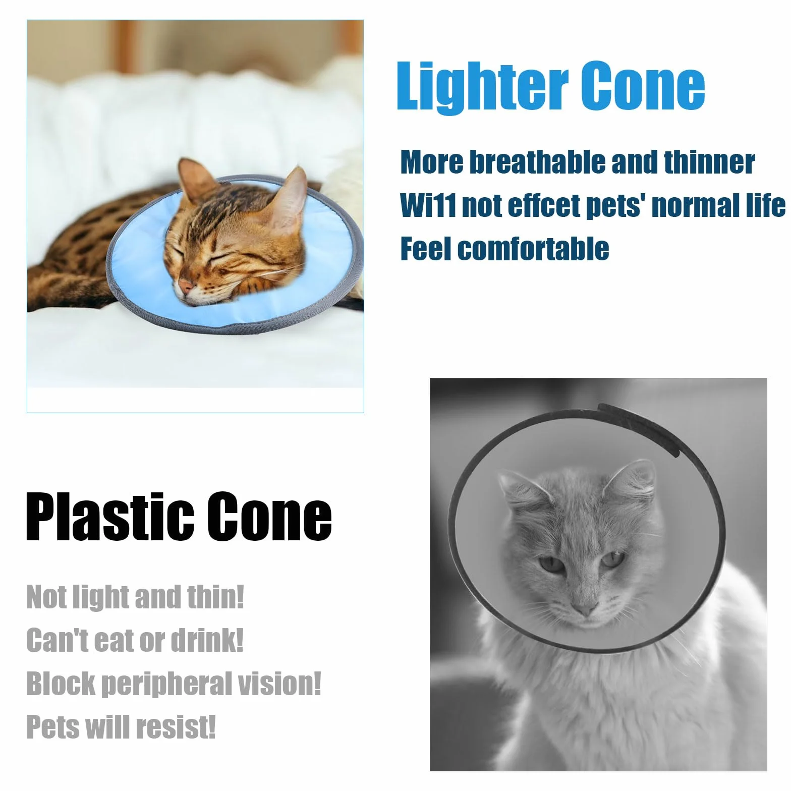 SAVITA Ajustable Collier de Récupération Chat, Collier de Protection Étanche Élisabéthain pour Chats Chirurgie Lécher Plaies (Bleu)