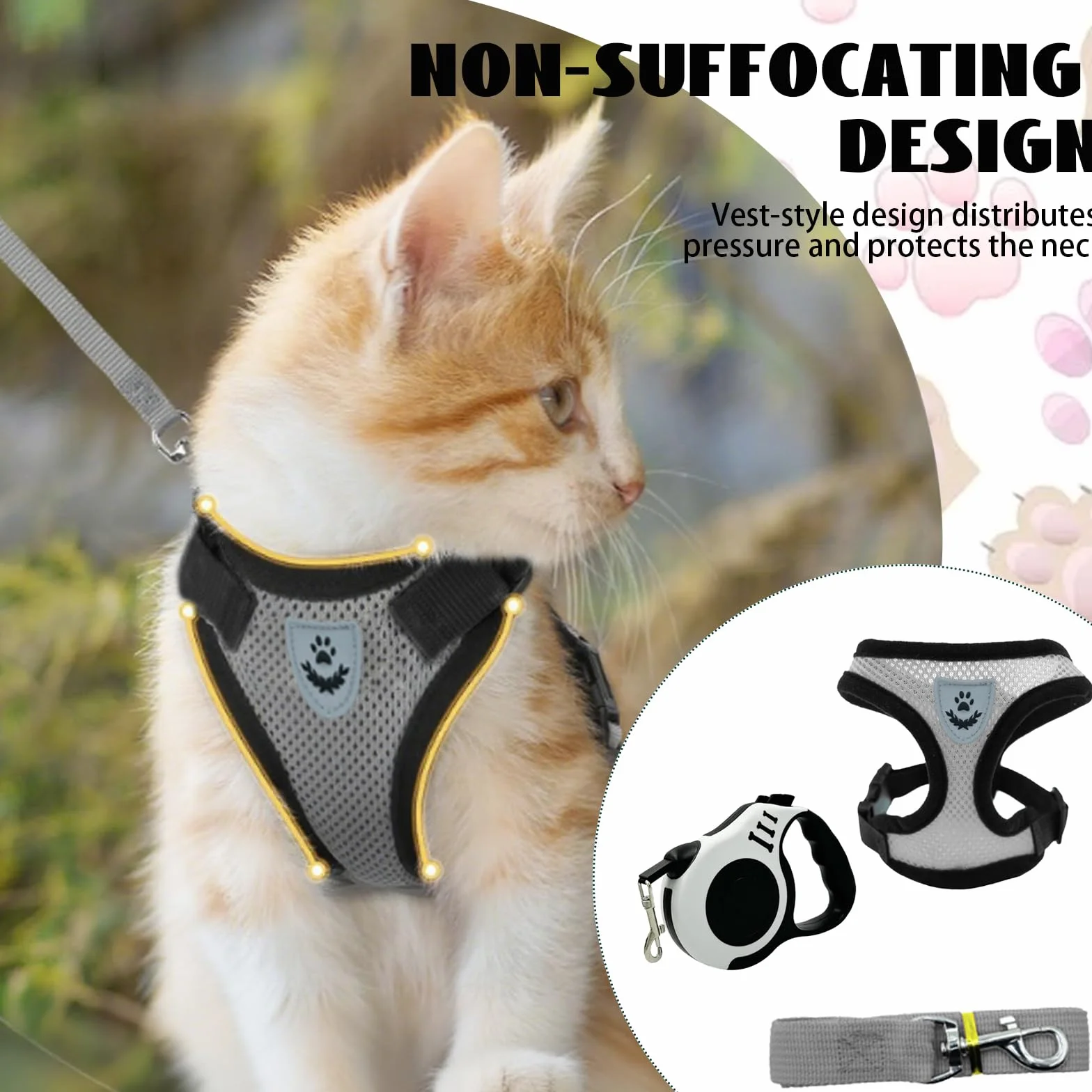 Harnais Chaton Anti Évasion Réglable Gilet Respirant pour Petit Chien, Lapin, Chat Européen, Maine Coon et Persan