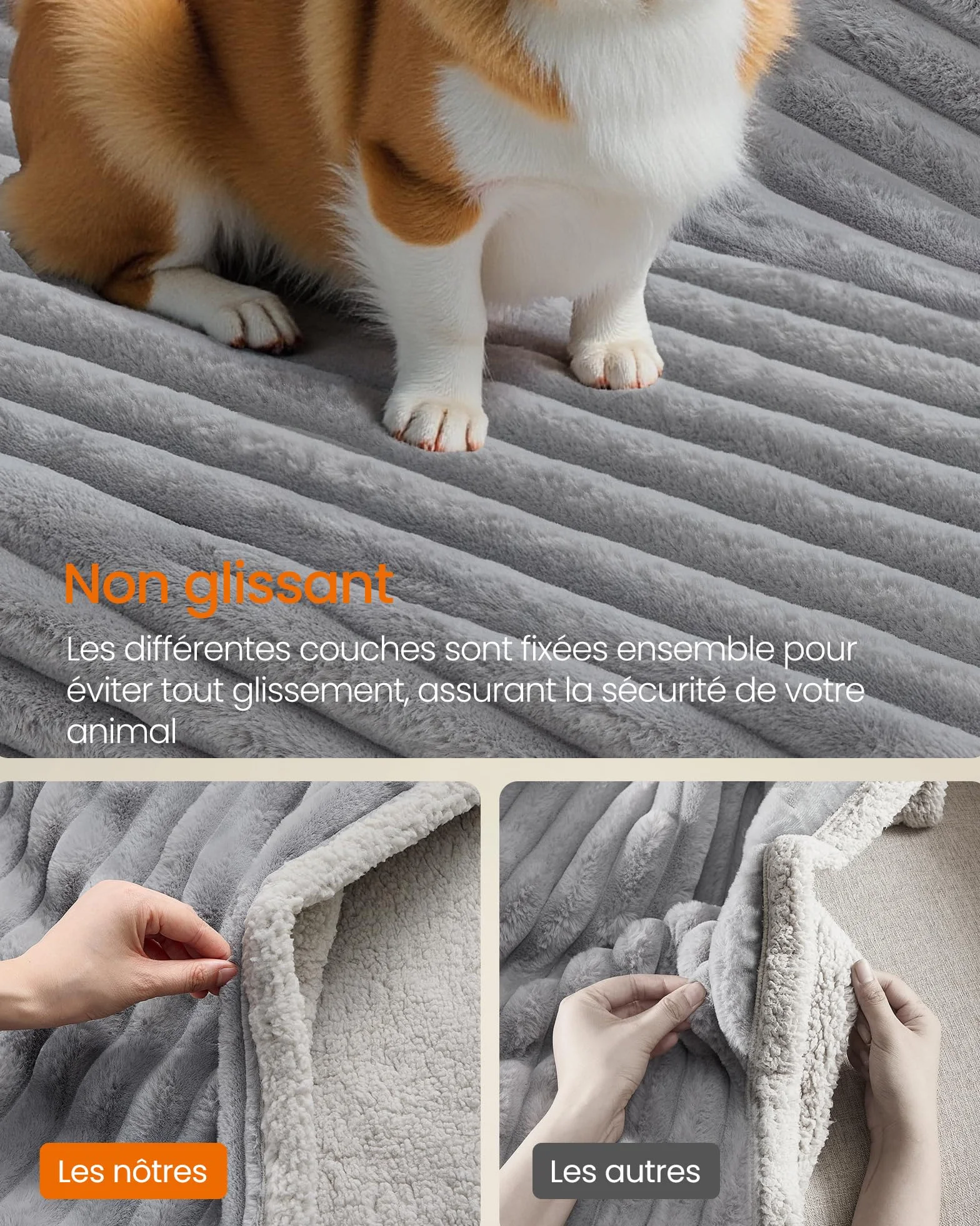Feandrea Tapis Chien Imperméable XXL 203x152 cm Réversible Housse Canapé Lavable Gris Tourterelle Gris Clair