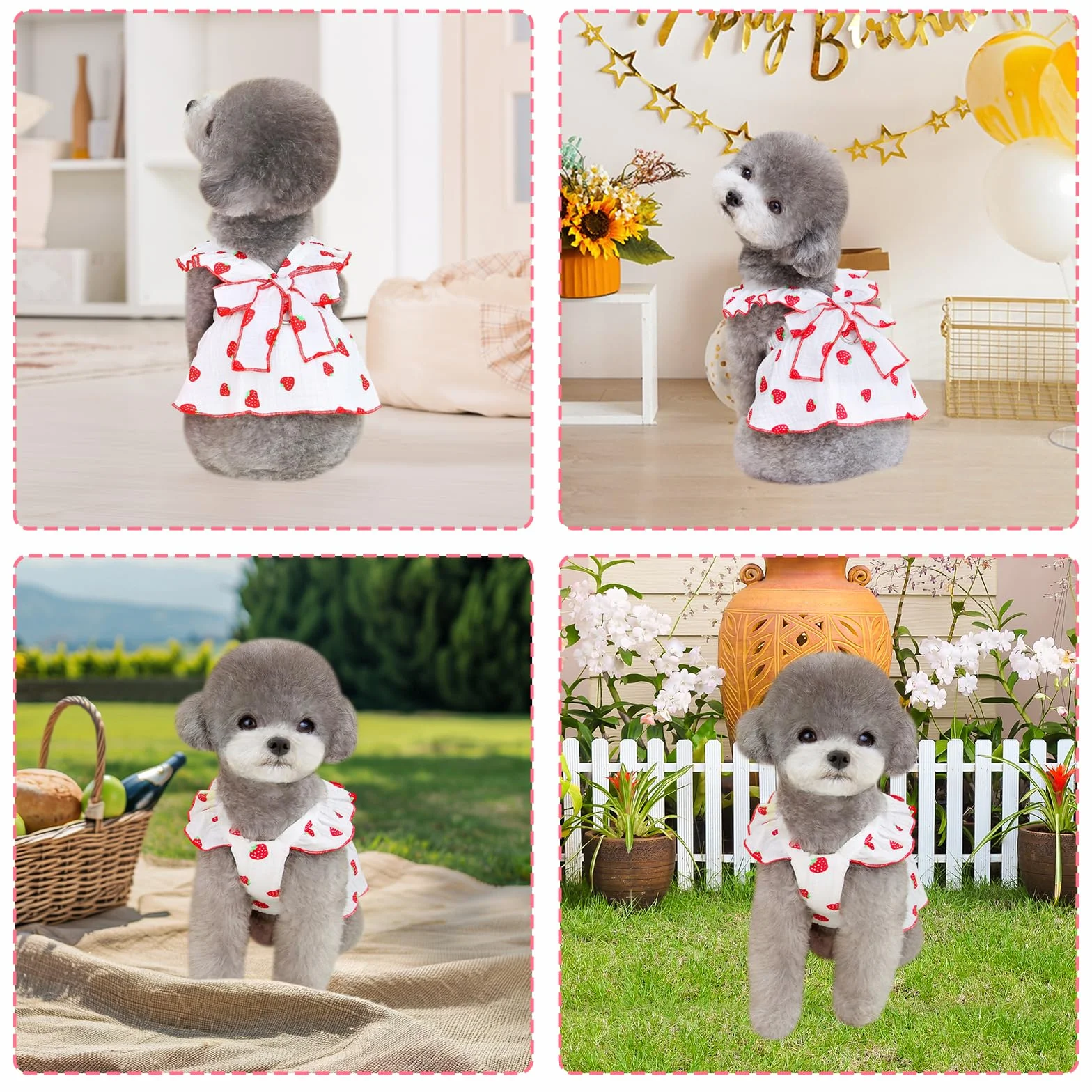 Kunyeah Robe Princesse à Fraises pour Chien Vêtement d'été sans Manches Blanc L