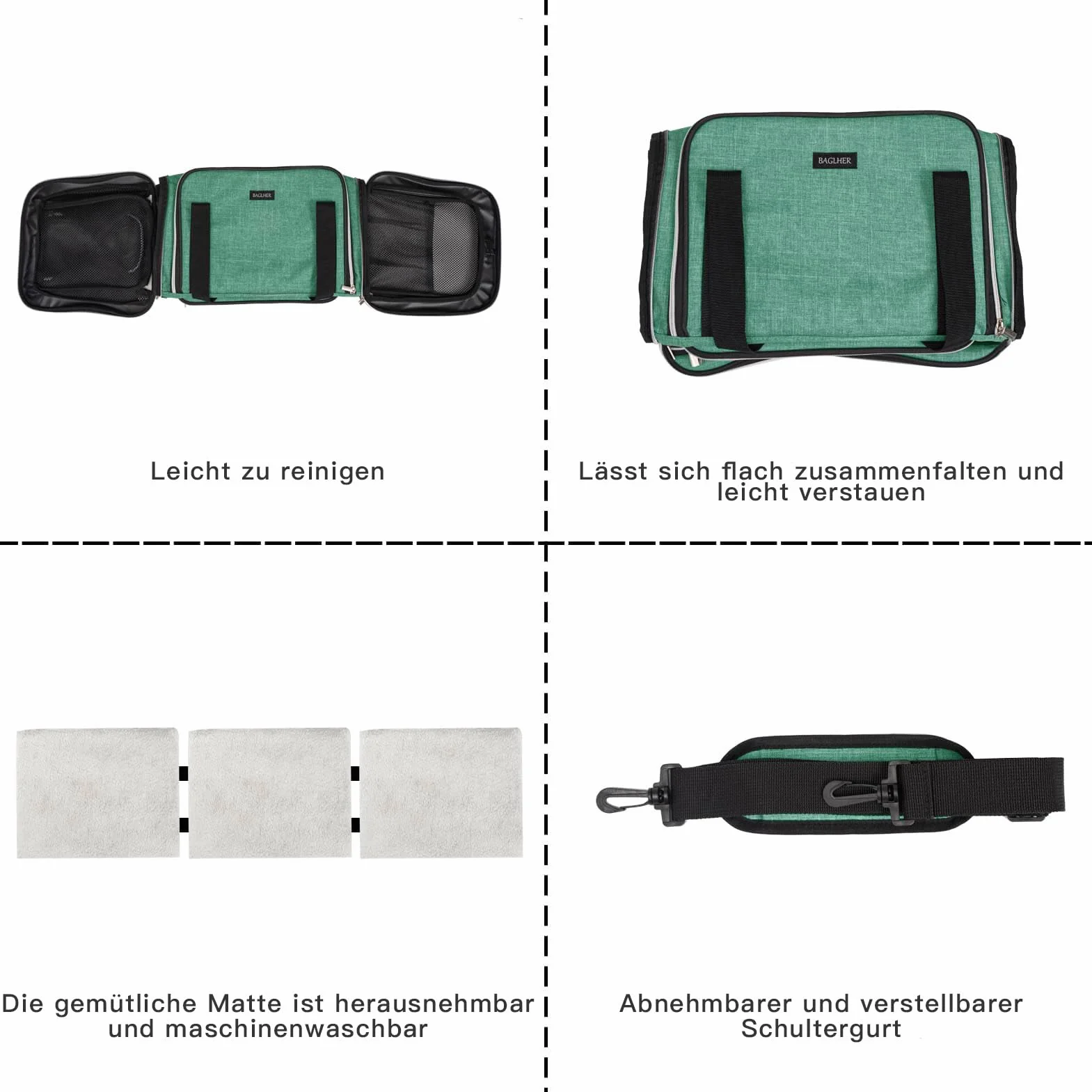 BAGLHER Sac de transport extensible pour chat étanche pliable 5 côtés portes ouvertes vert