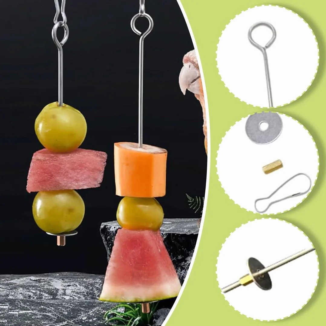 Mangeoire Perroquet en Acier Inoxydable, Jouet Perruche Porte-Fruits 22cm 17cm pour Cage Oiseau