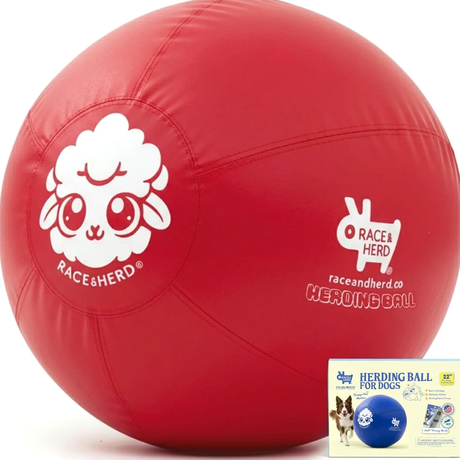 Race&Herd Balle de troupeau originale de 55,9 cm pour chiens — Balles pour | Balle de troupeau moyenne pour berger australien, Border Collie, Corgi et Blue Heeler, exercice en plein air instinct