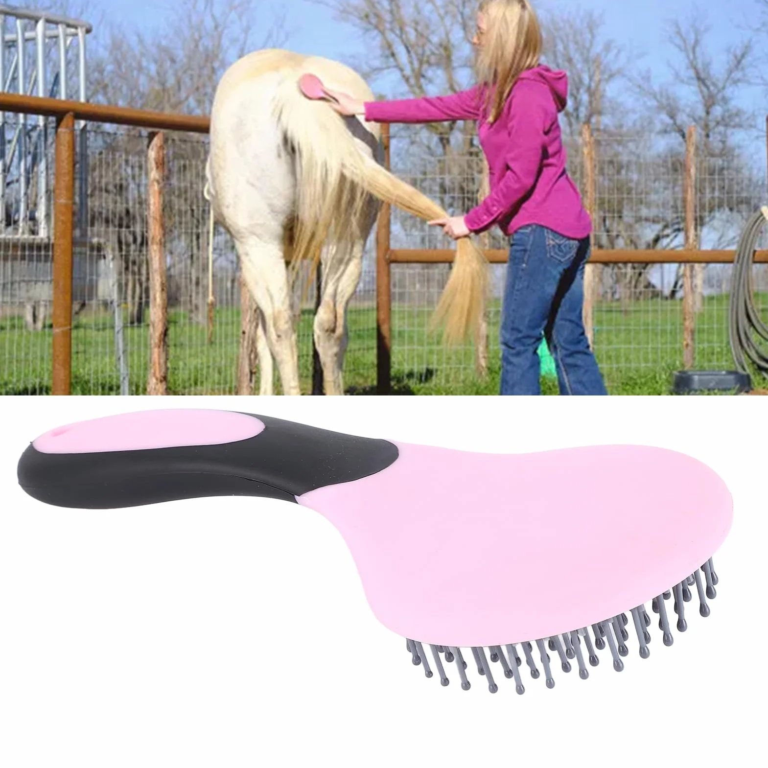 Brosse de Toilettage pour Chevaux, Peigne en Crin de Cheval, Flexible, Massage Léger