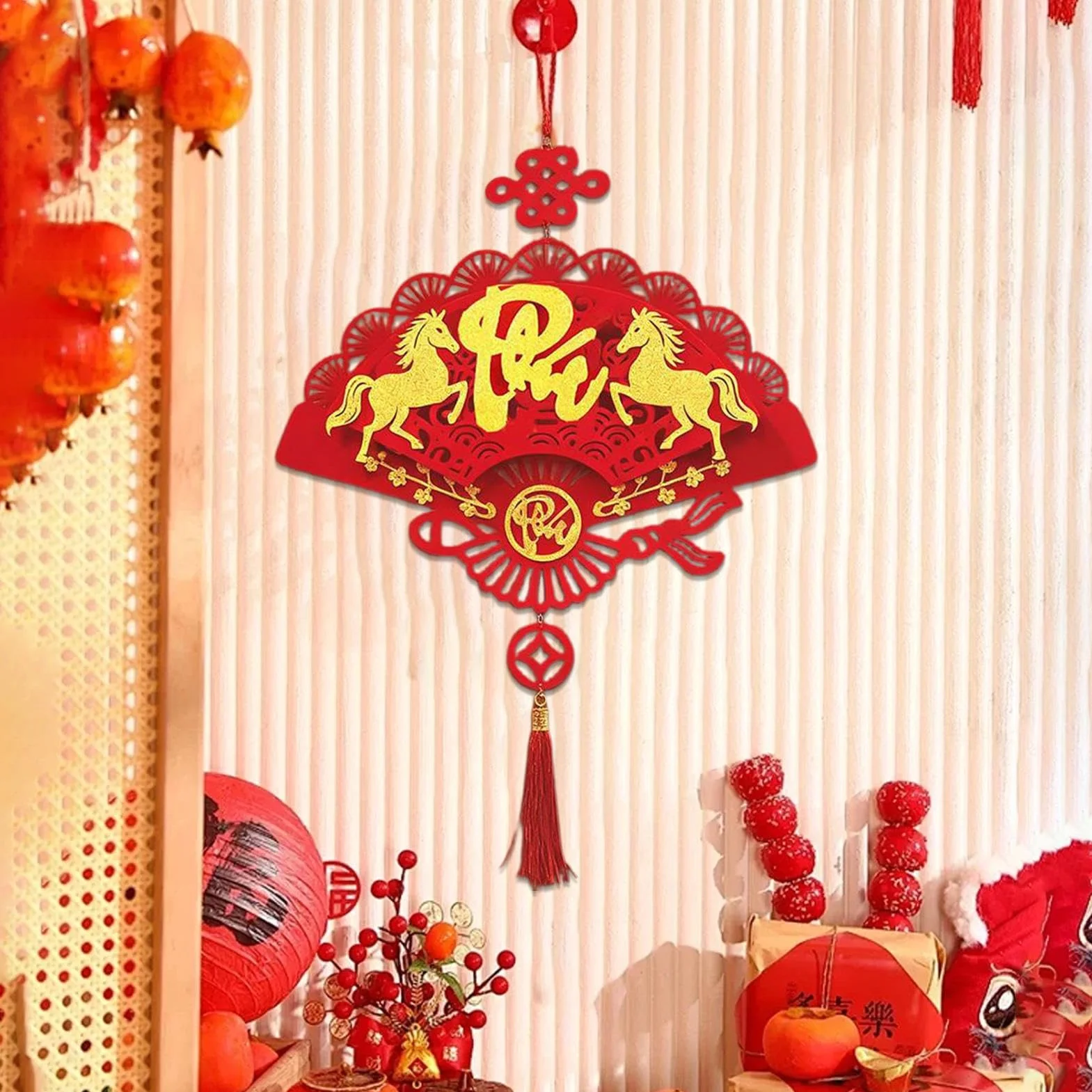 Pendentif année du Cheval 2026 - Signe du Zodiaque Chinois - Ornement Festif