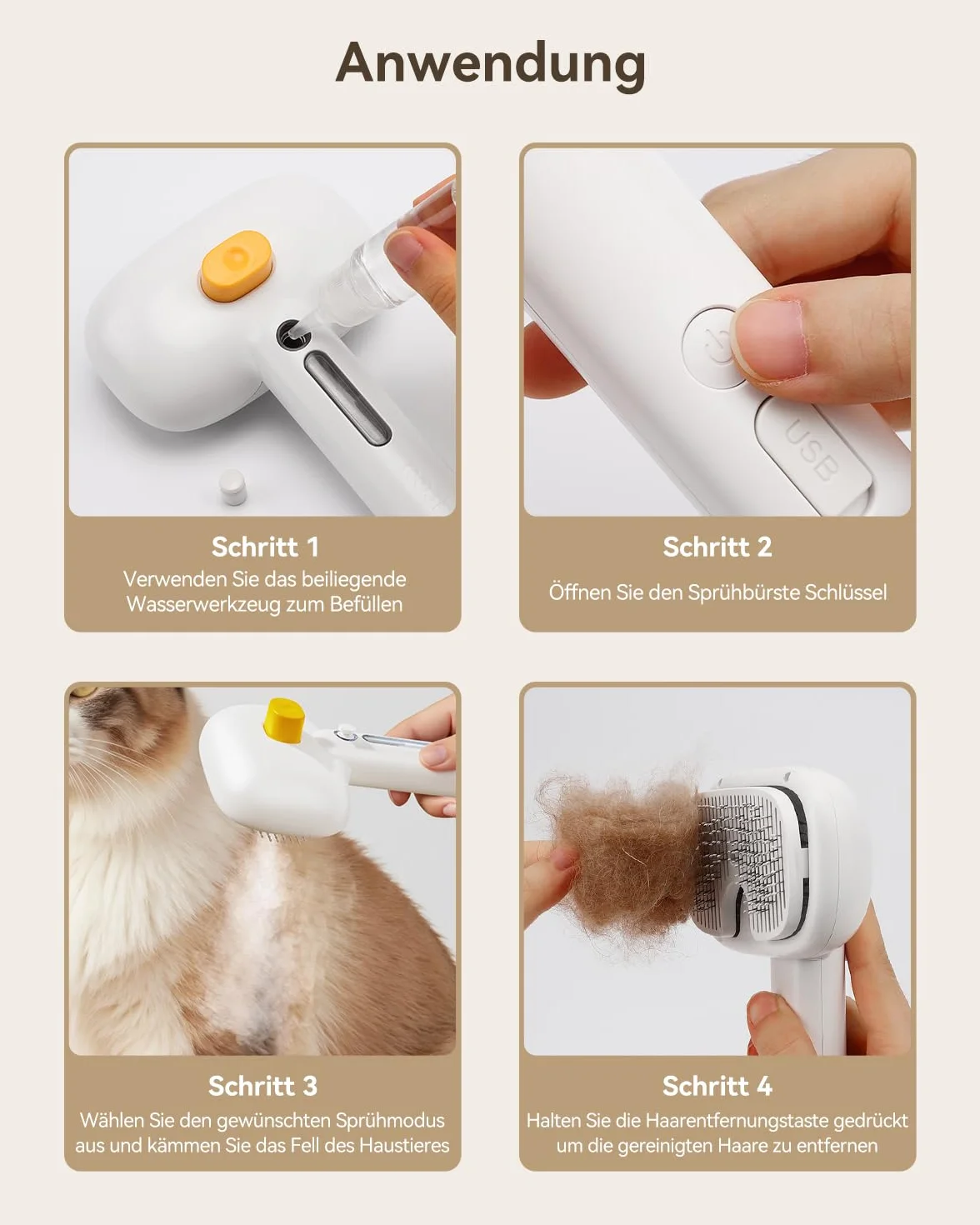 ROJECO Brosse pour chat vapeur 3 en 1 anti-sous-poils nœuds auto-nettoyage 3 modes pulvérisation poils longs courts chiens
