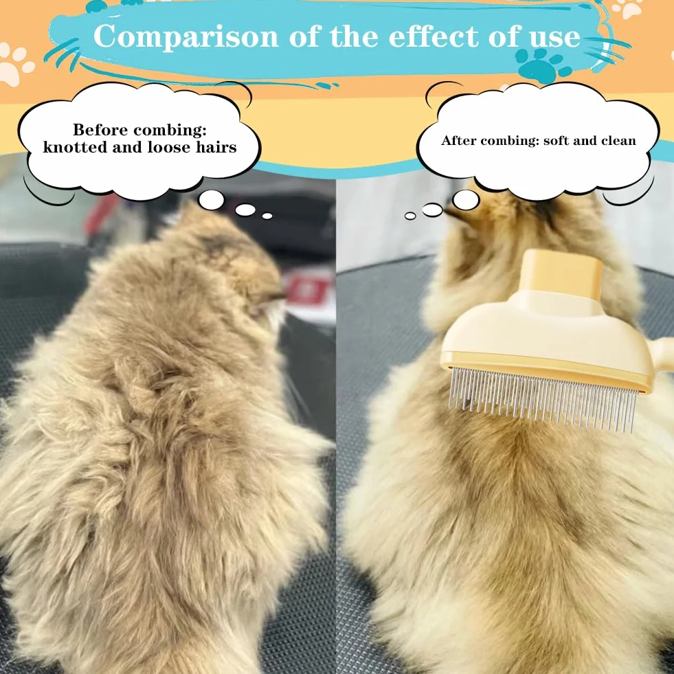 Peigne Autonettoyant pour Chats Brosse de Toilettage avec Bouton Jaune