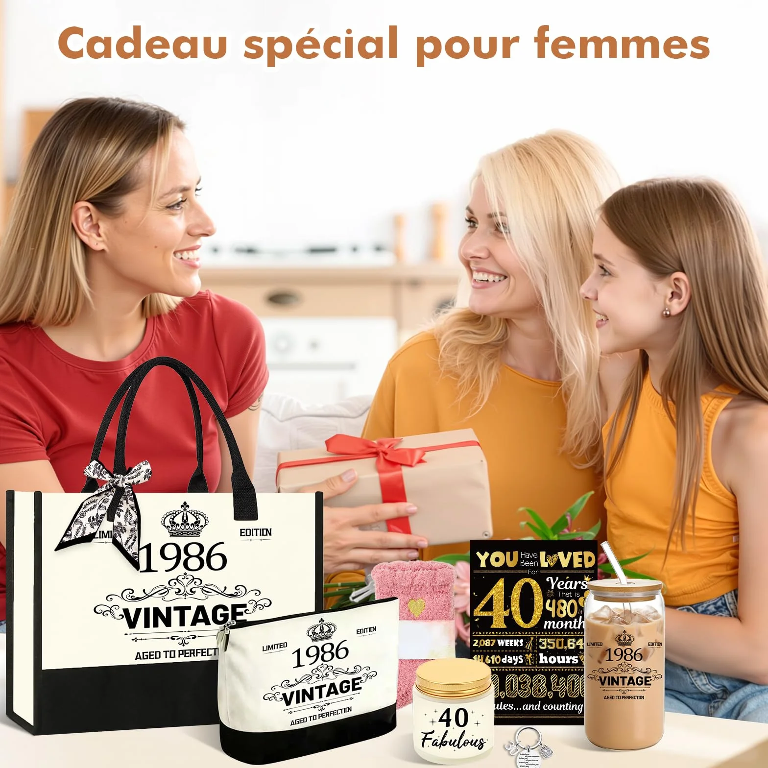 Coffret cadeau anniversaire personnalisé pour femme 30 40 50 60 ans vintage 1996 1986 1976 1966