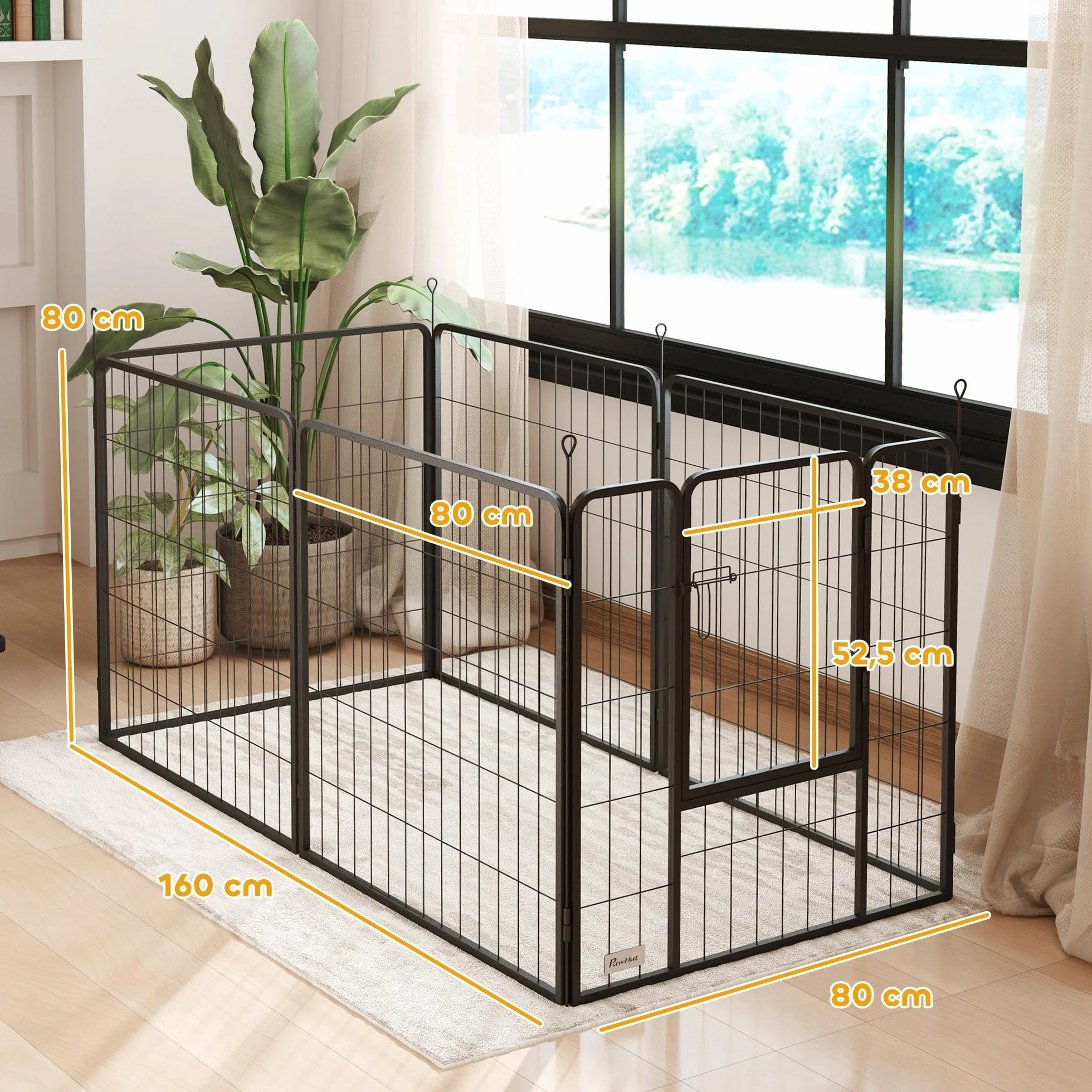 PawHut Parc pour Chien 6 Panneaux modulable Pliable en Acier 80H cm avec Porte Gris