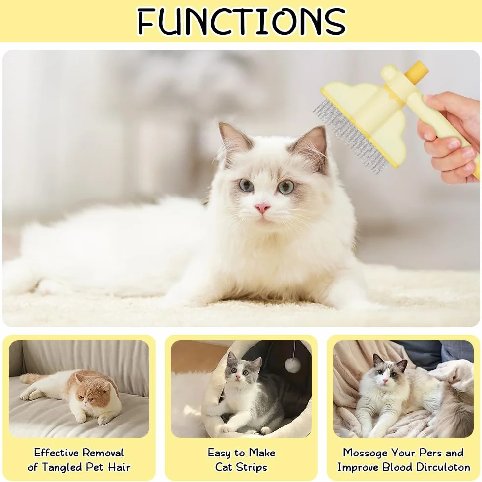 OFFCUP Peigne Autonettoyant pour Chats Conception Rotative Bouton Libération Poils Morts