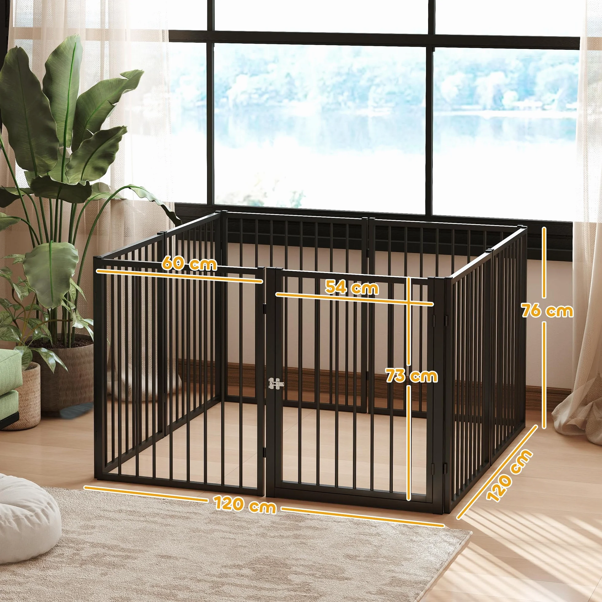 PawHut Parc pour Chien 8 Panneaux modulable Pliable en métal 76H cm avec Porte Noir