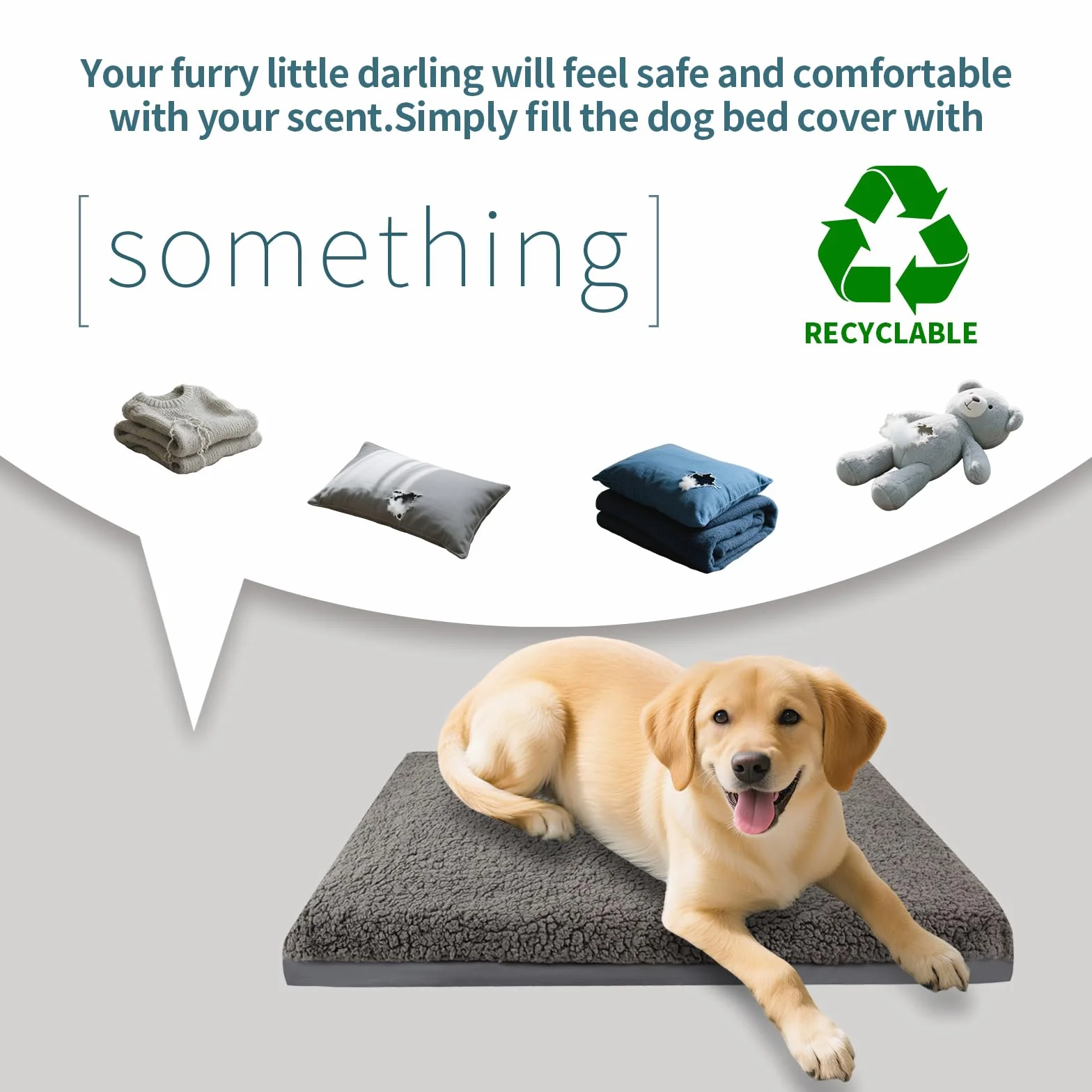Peluche Douce Imperméable Lavable Amovible Housse de Lit pour Chien Gris 44" x 32" x 6"