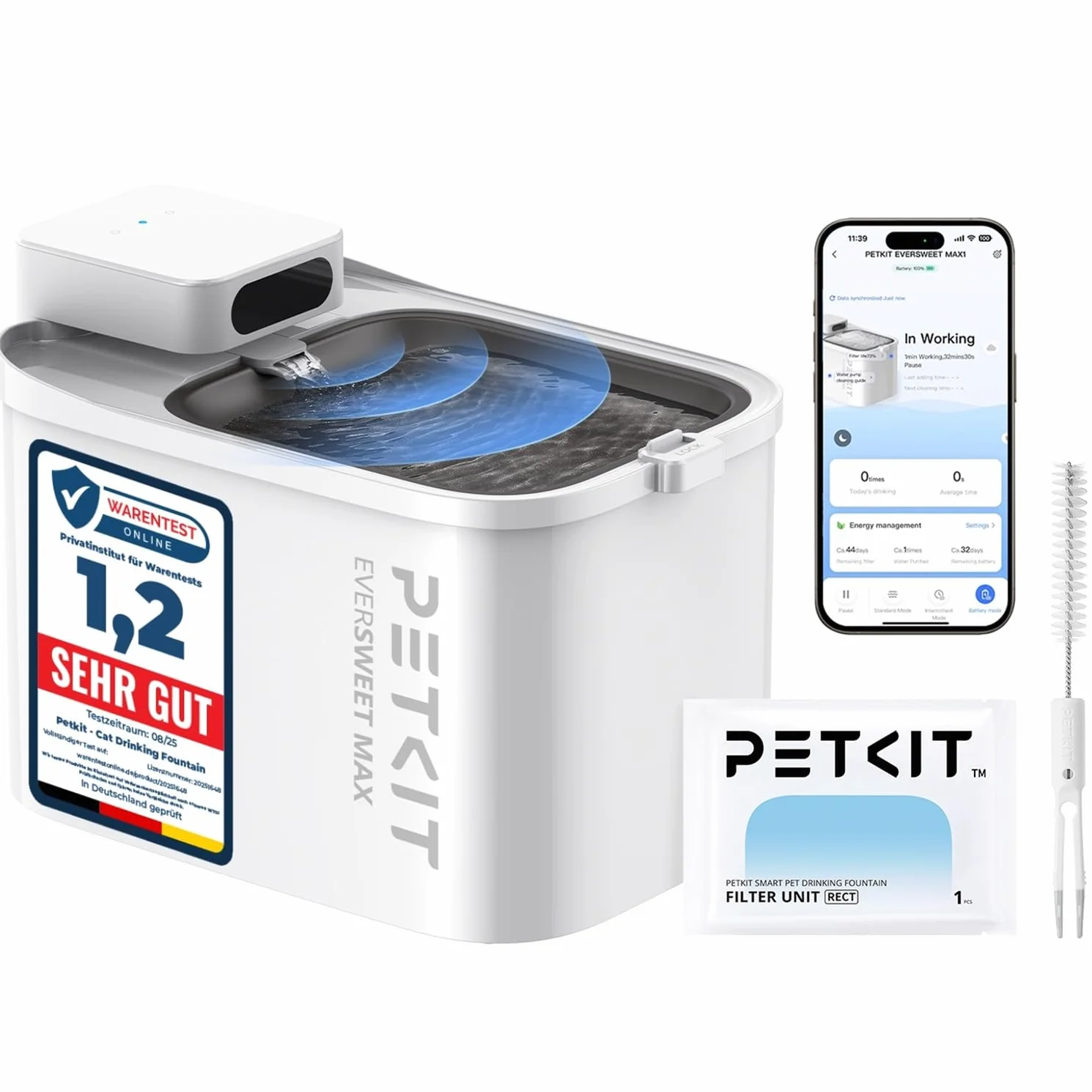 PETKIT EVERSWEET Max Fontaine à Eau Chat sans Fil, Acier Inoxydable, 26dB Ultra Silencieux, 3L Grande Capacité