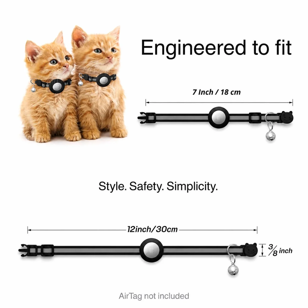 Collier pour Chat Compatible AirTag Orange – Sécurité Anti-Étranglement Réglable Léger