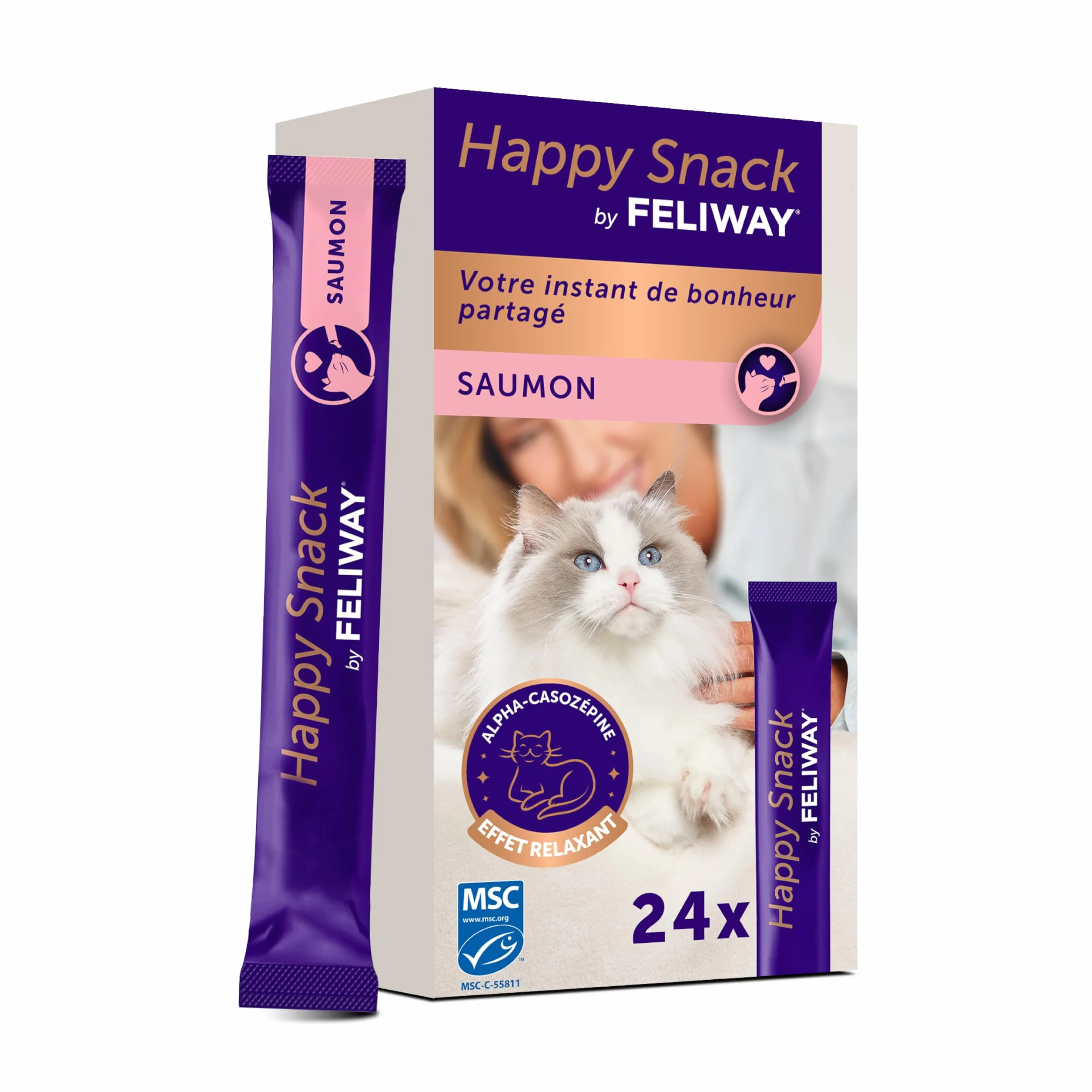 FELIWAY Happy Snack 24 Sticks au goût Saumon Friandise onctueuse pour Chat
