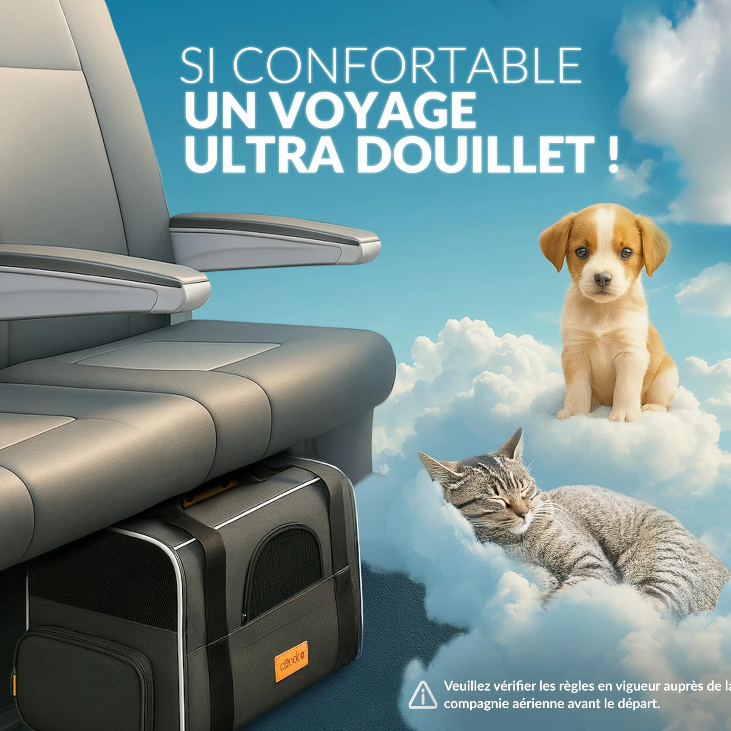 CADOCA® Sac de Transport pour Chat Chien Max. 20kg Gris Pliable avec bandoulière Caisse de Transport Chat Respirant avec gamelle