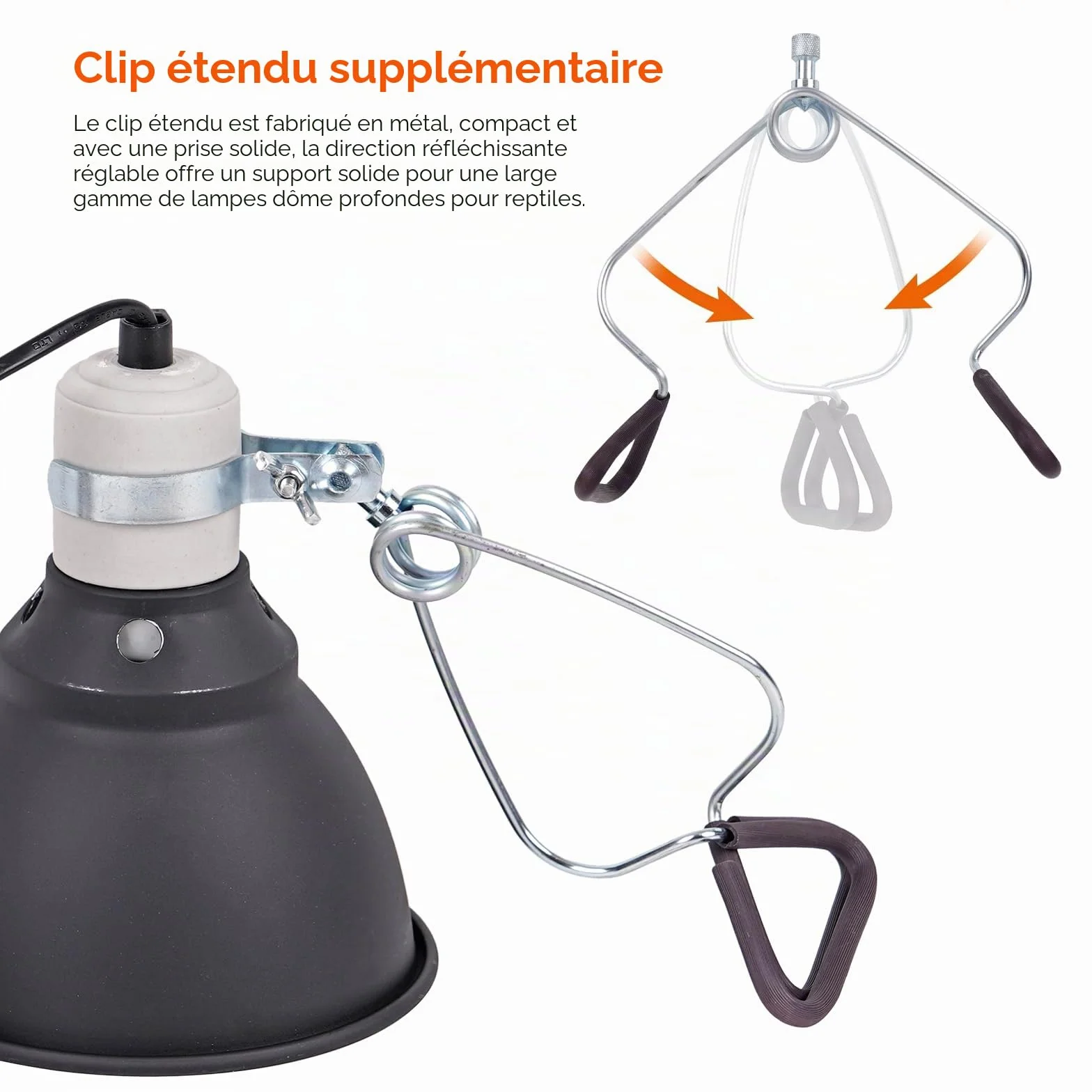 Support de lampe chauffante E27 Dôme profond Clip 5,5 pouces Chauffe-tortue Réservoir reptiles Protection filet